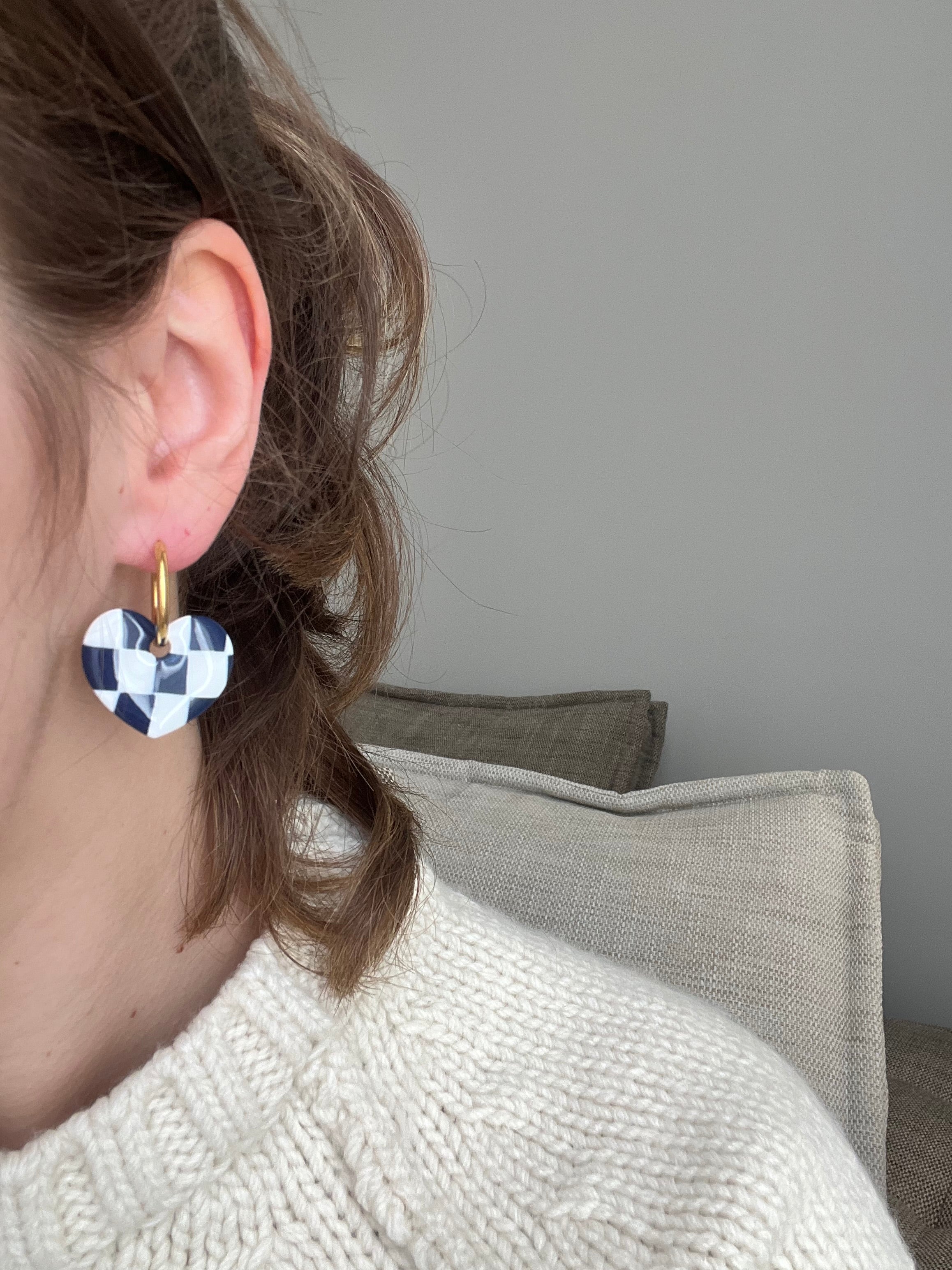 Pampilles cœurs - Motifs carré blanc & bleu