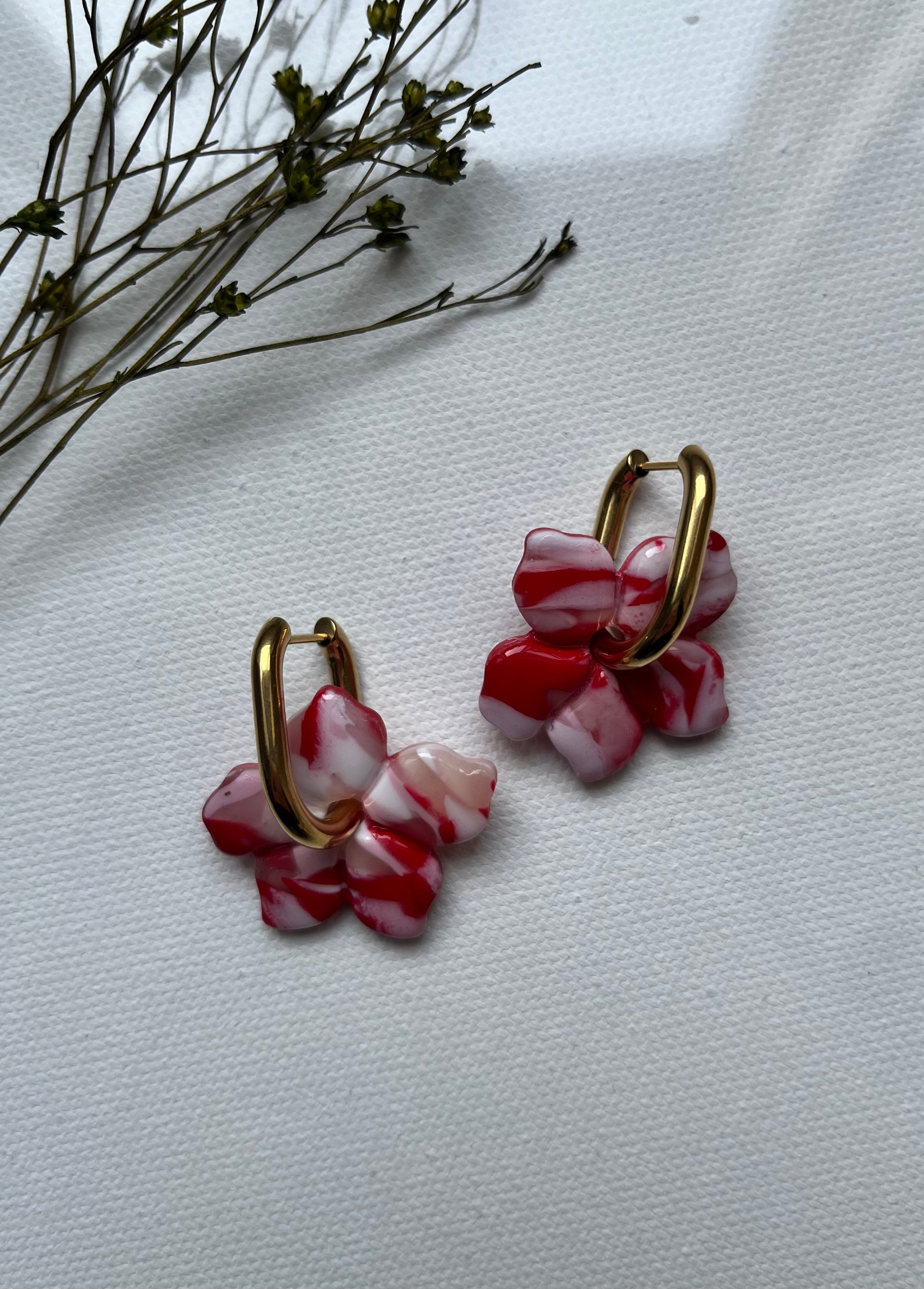 Pampilles fleurs rouge & rose