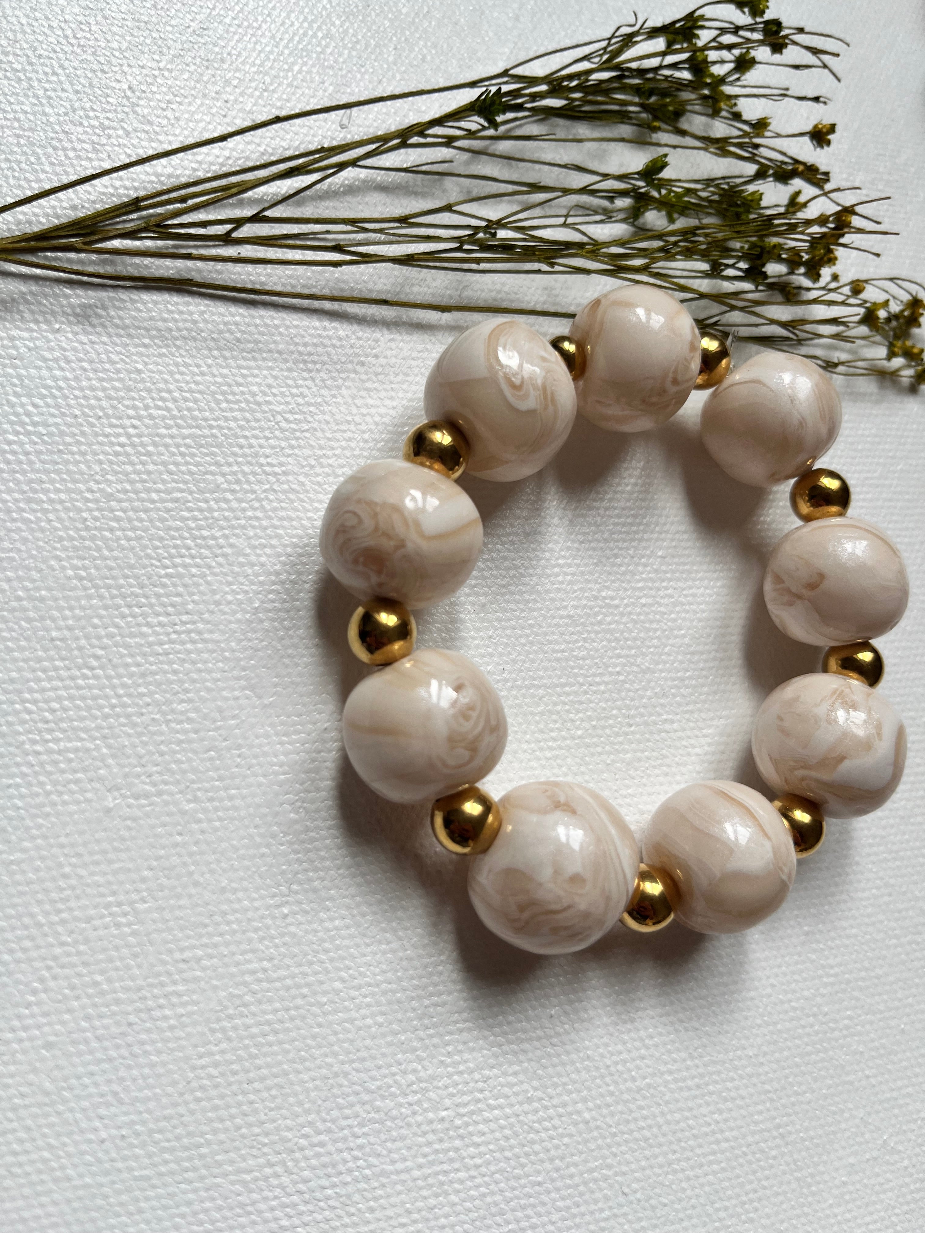 Bracelet perles - blanc reflet