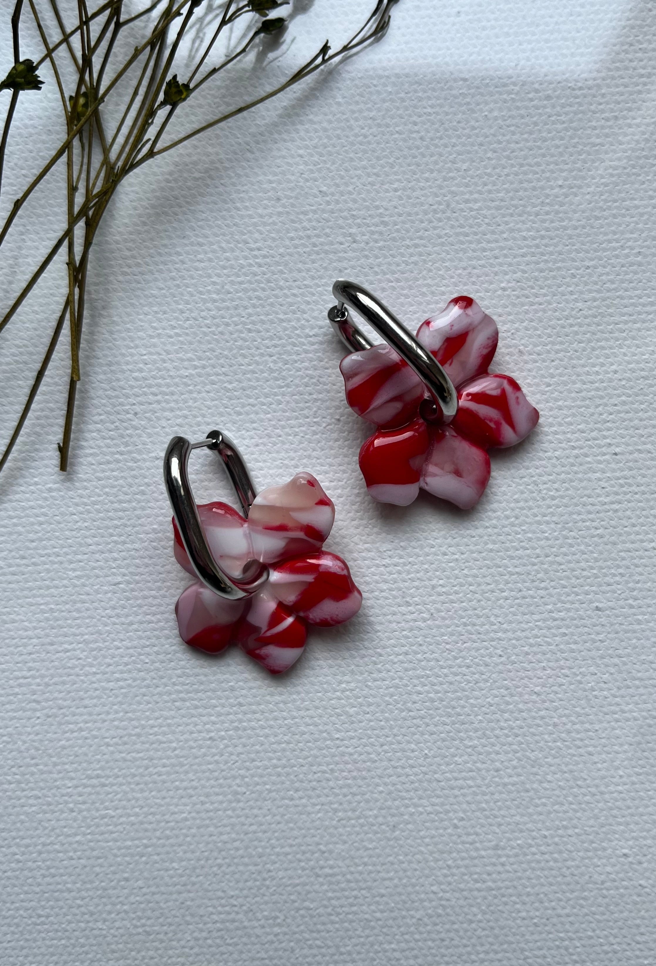 Pampilles fleurs rouge & rose