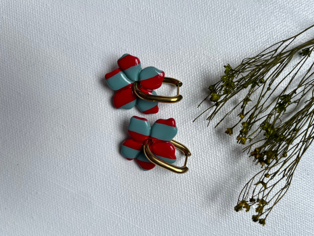 Pampilles fleurs - Rouge & bleu rayures