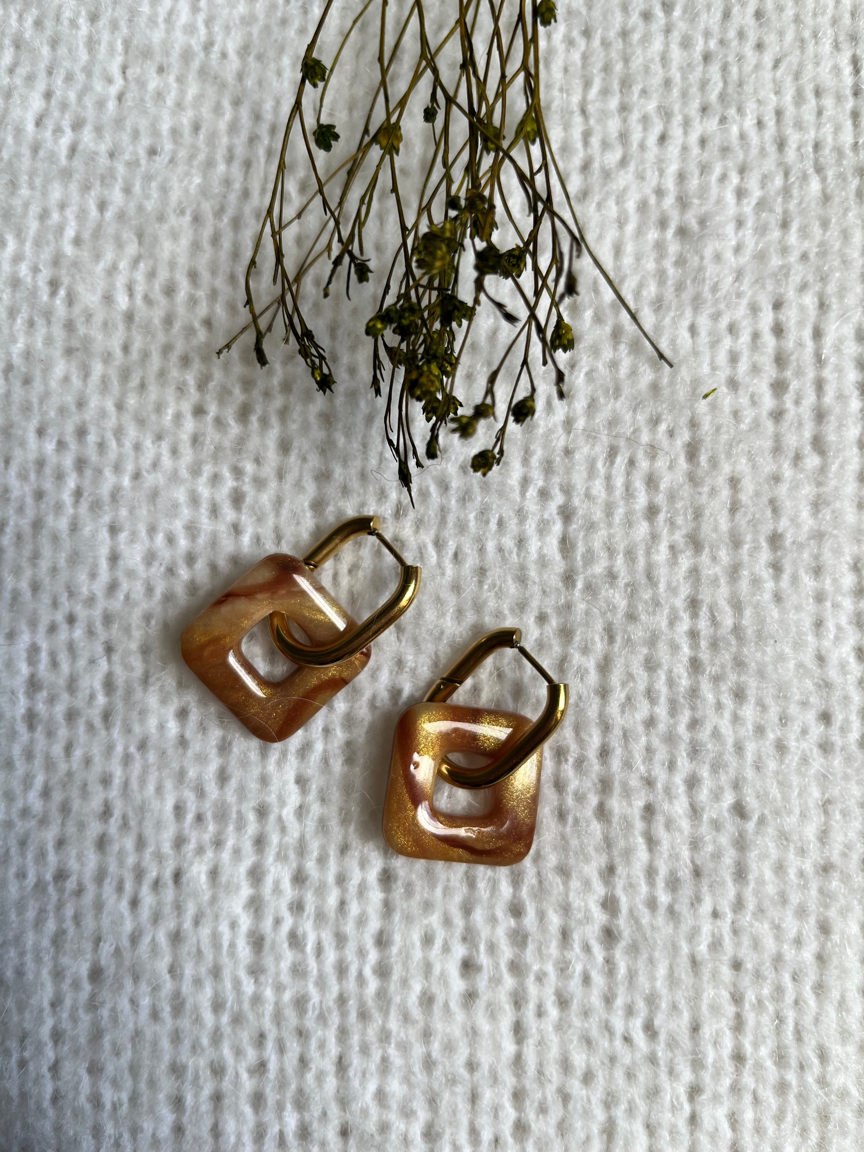 Pampilles carrées - Marron & or