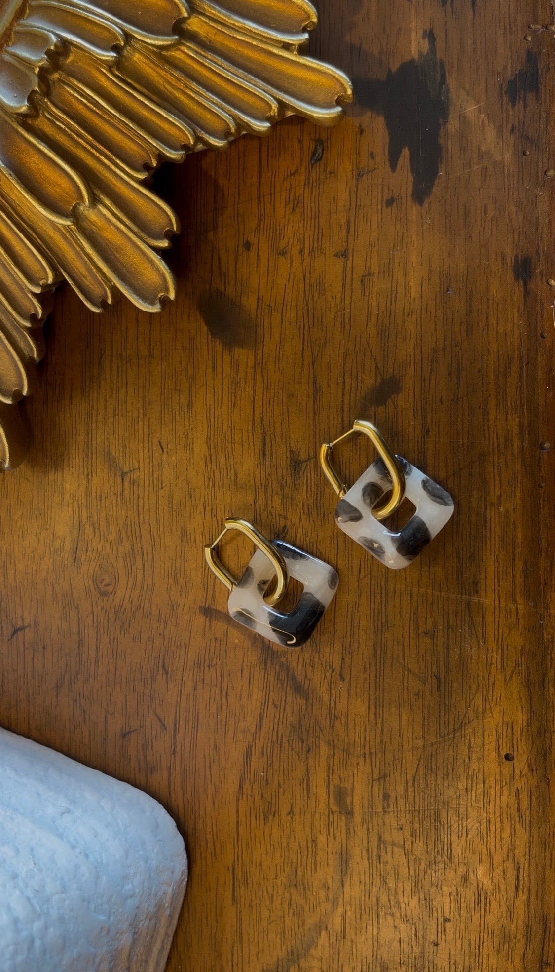 Pampilles carrées - Blanc moucheté noir