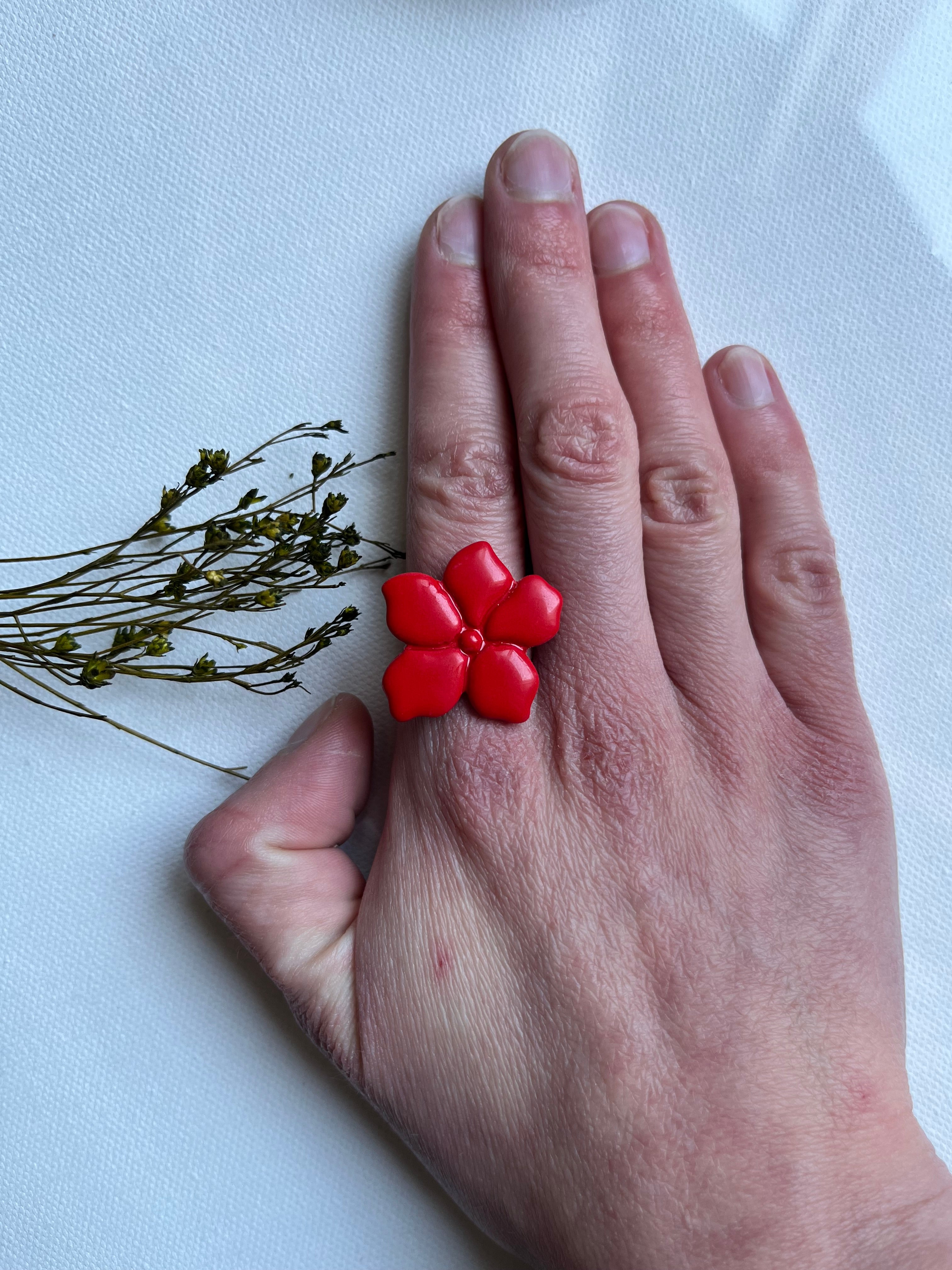 Bague fleur - Rouge profond