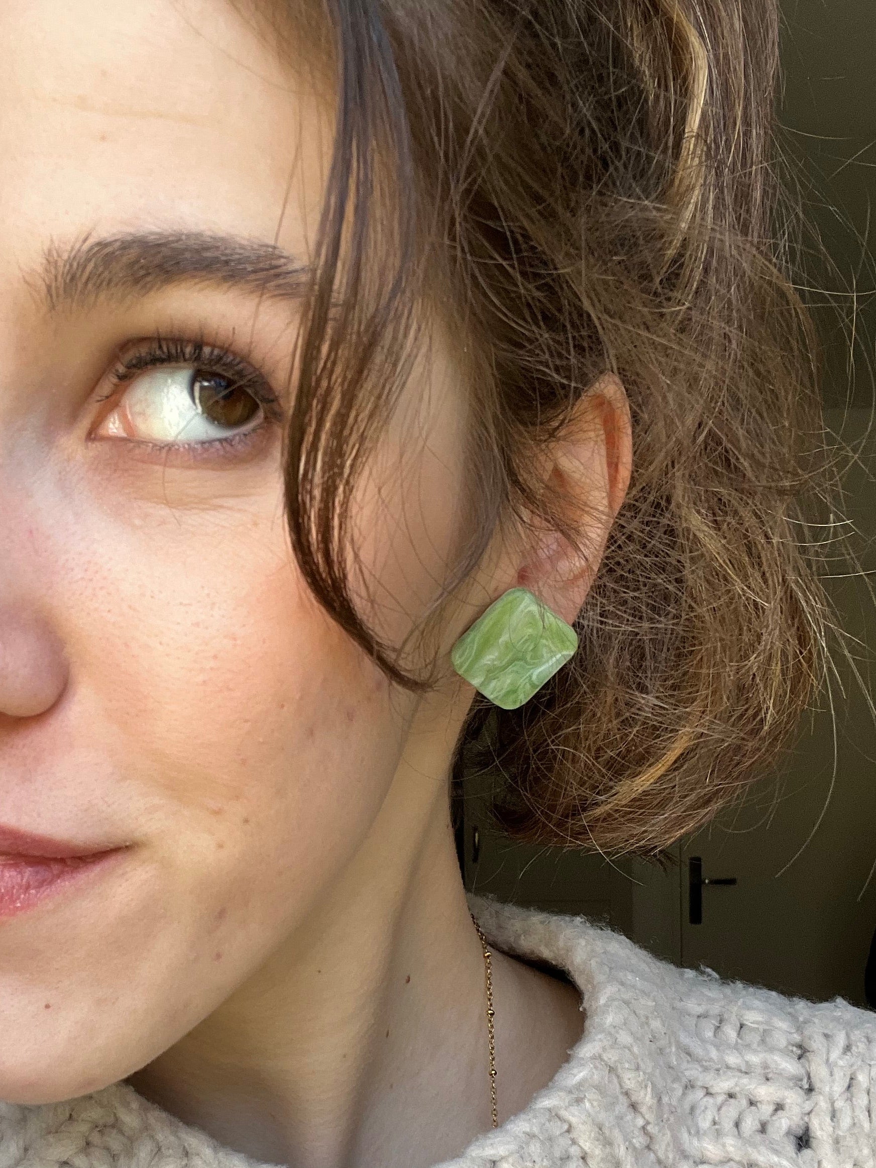 Boucles d’oreilles carrées - Vert & blanc