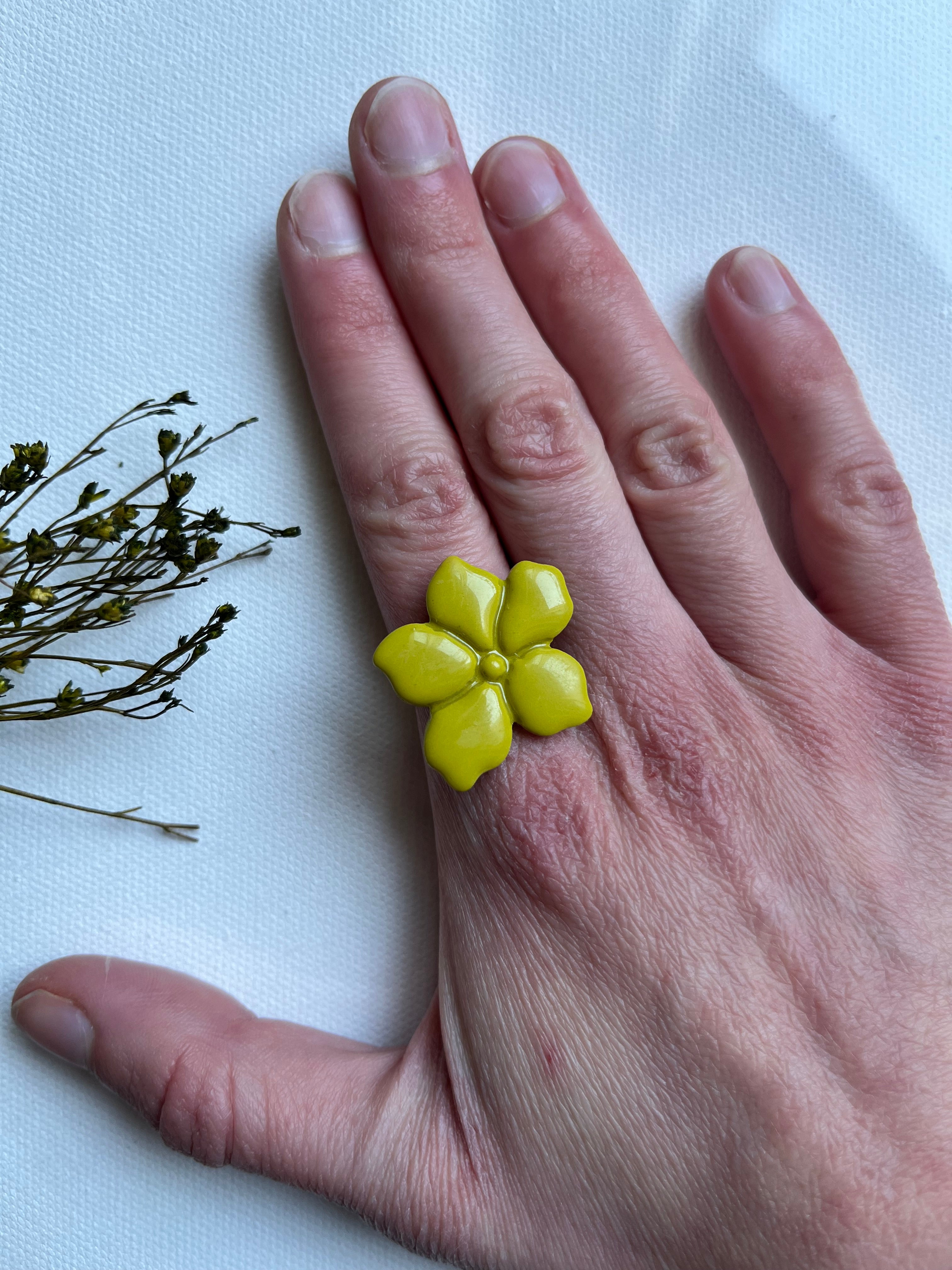 Bague fleur - Vert olive