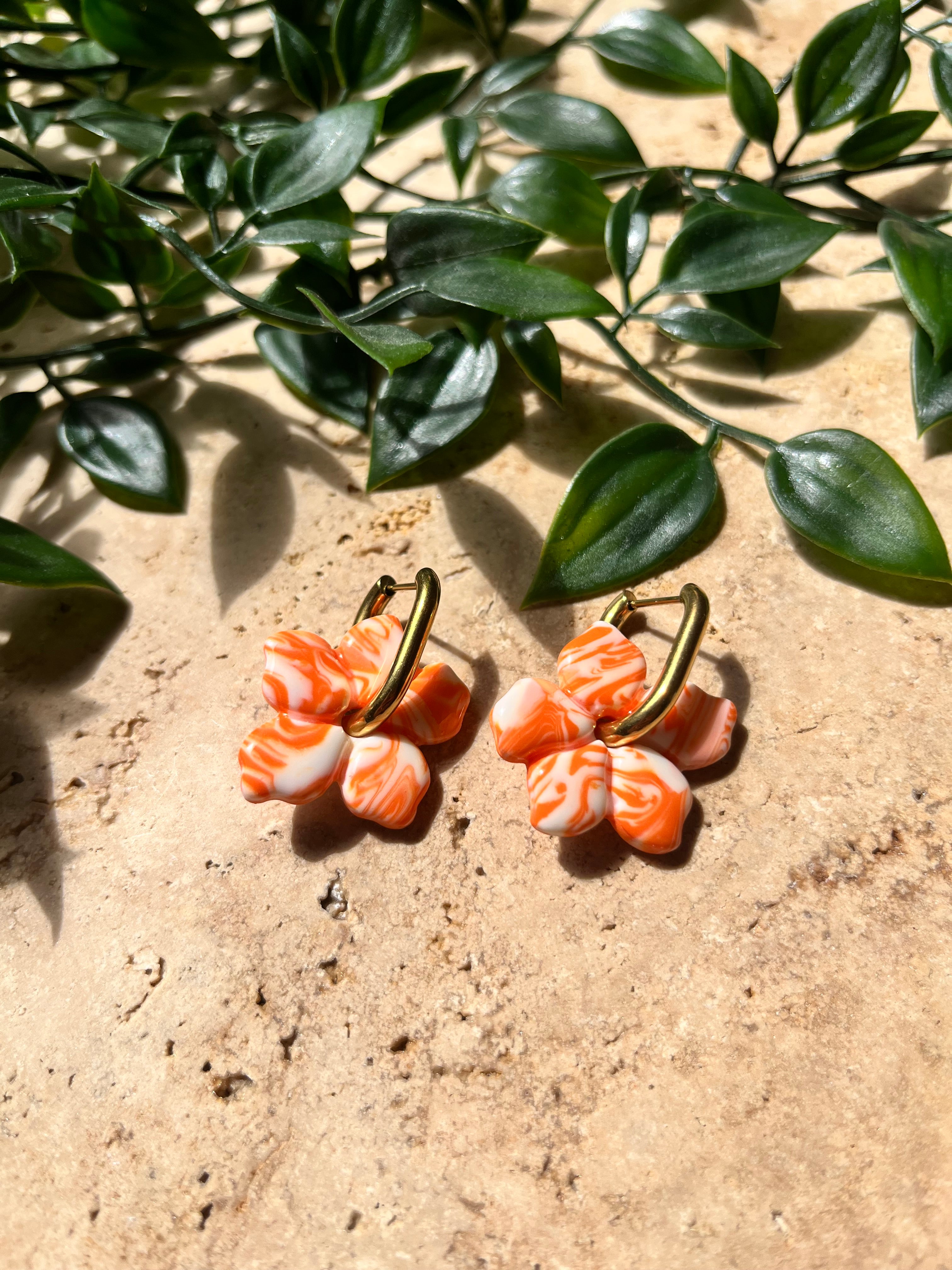 Pampilles fleurs - Orange & Blanc