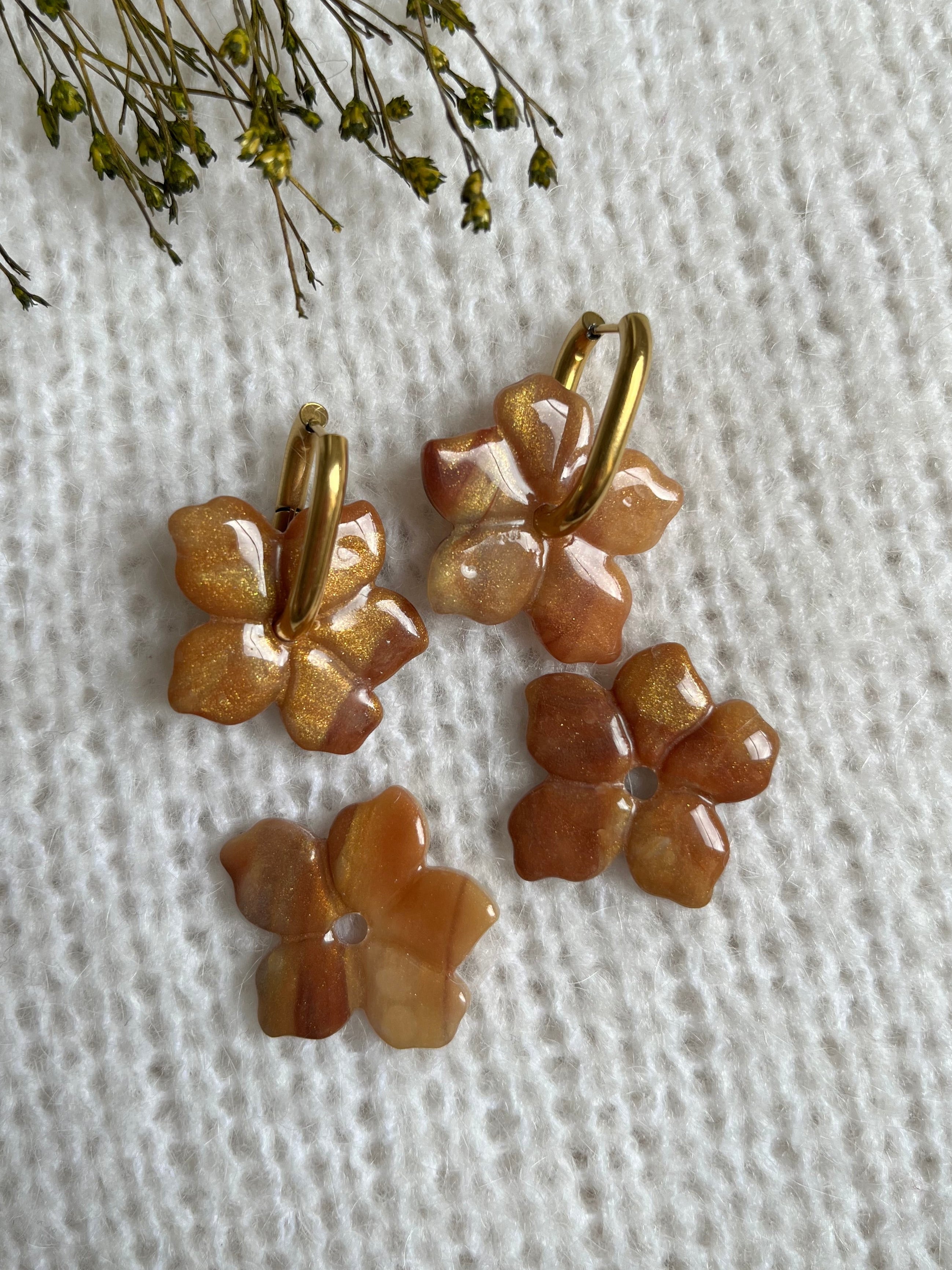 Pampilles fleurs - Marron clair & or