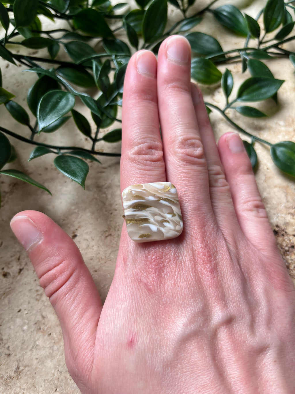 Bague carrée blanc & or
