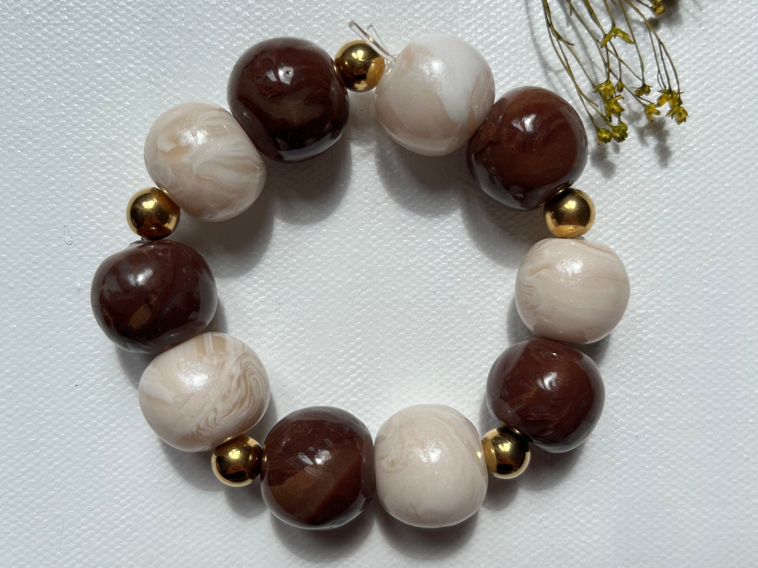Bracelet perles - Blanc & Chocolat noir