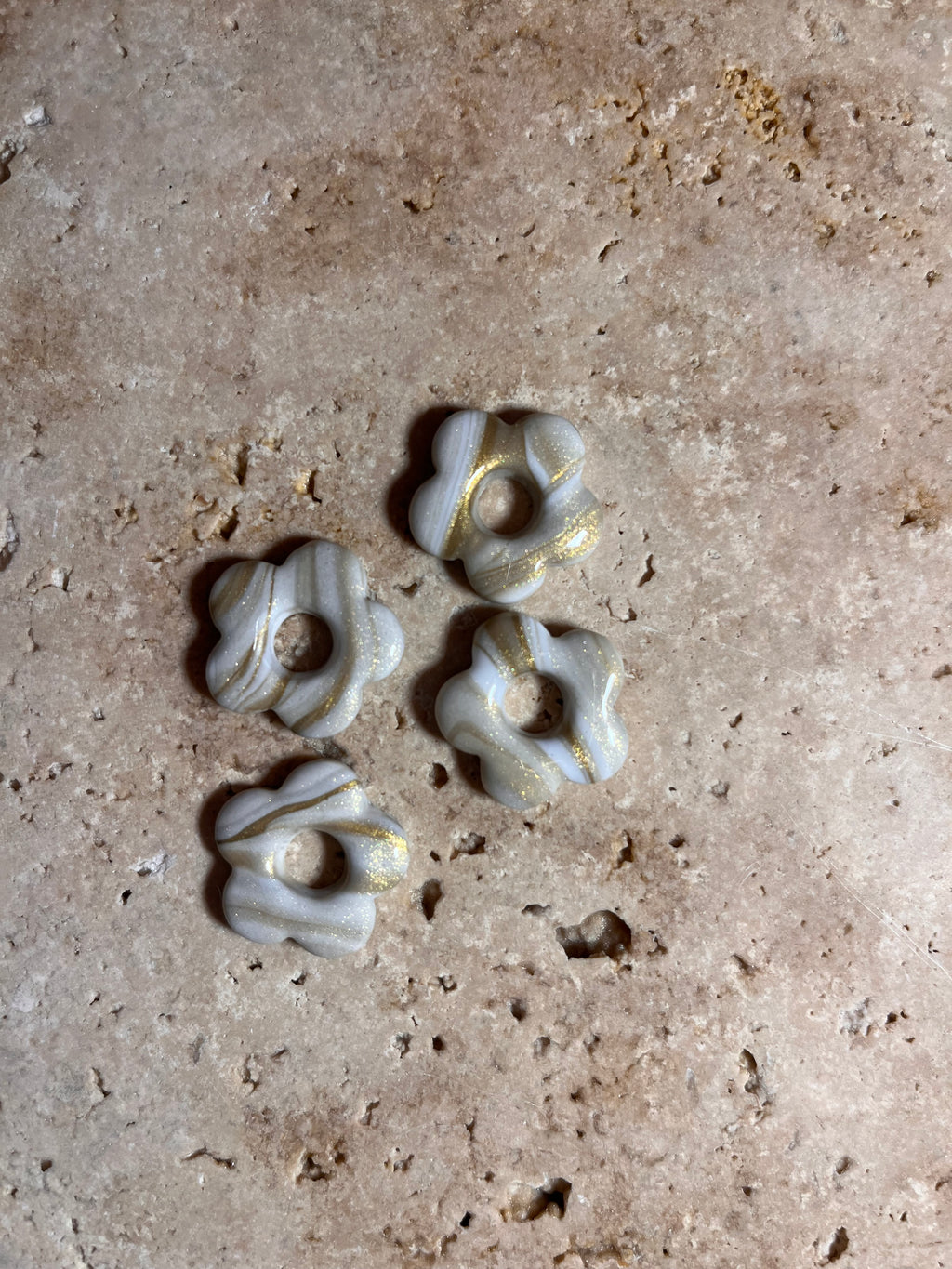 Pampilles petites fleurs - Blanc & or