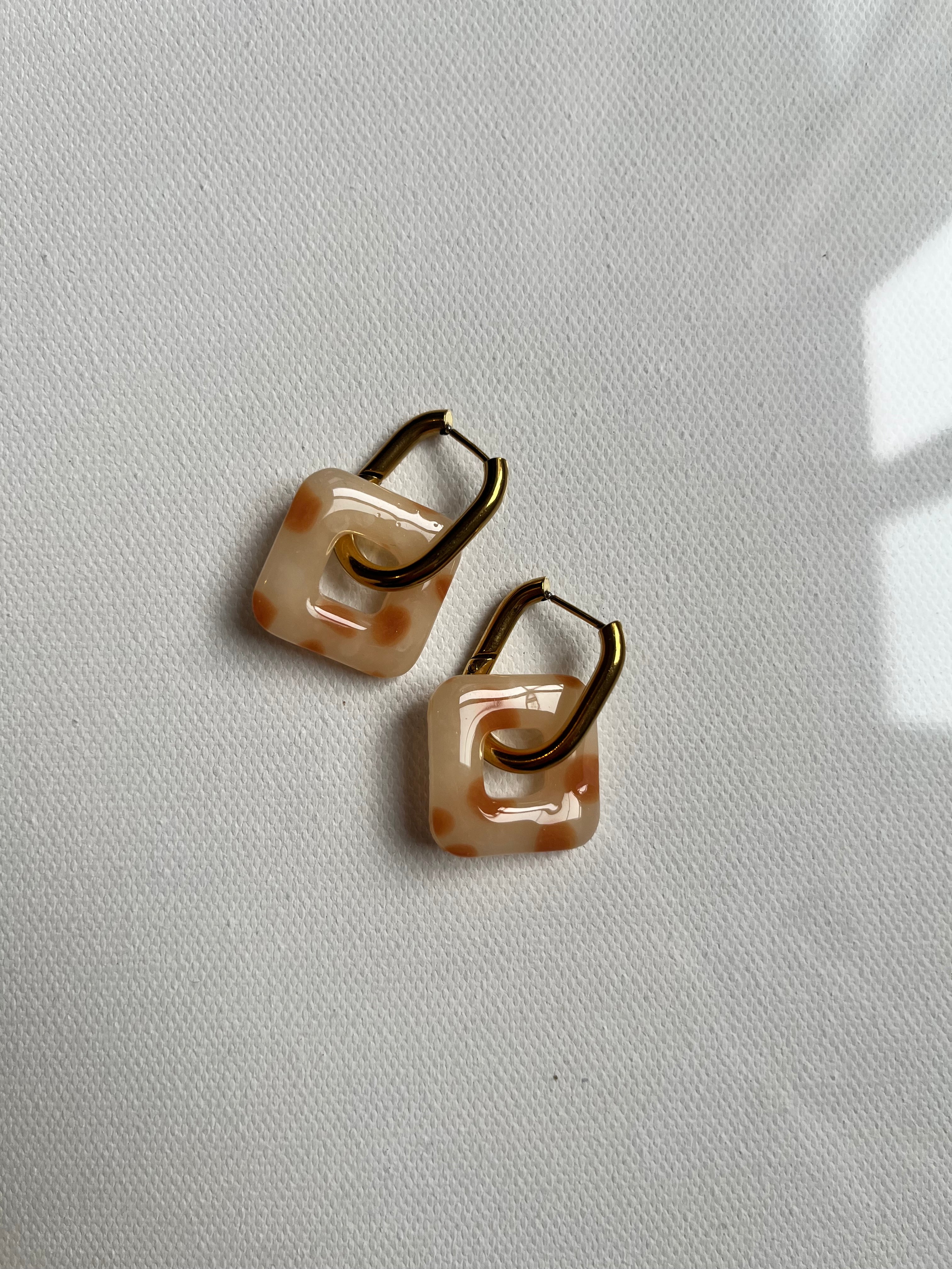 Pampilles carrés - Blanc moucheté camel