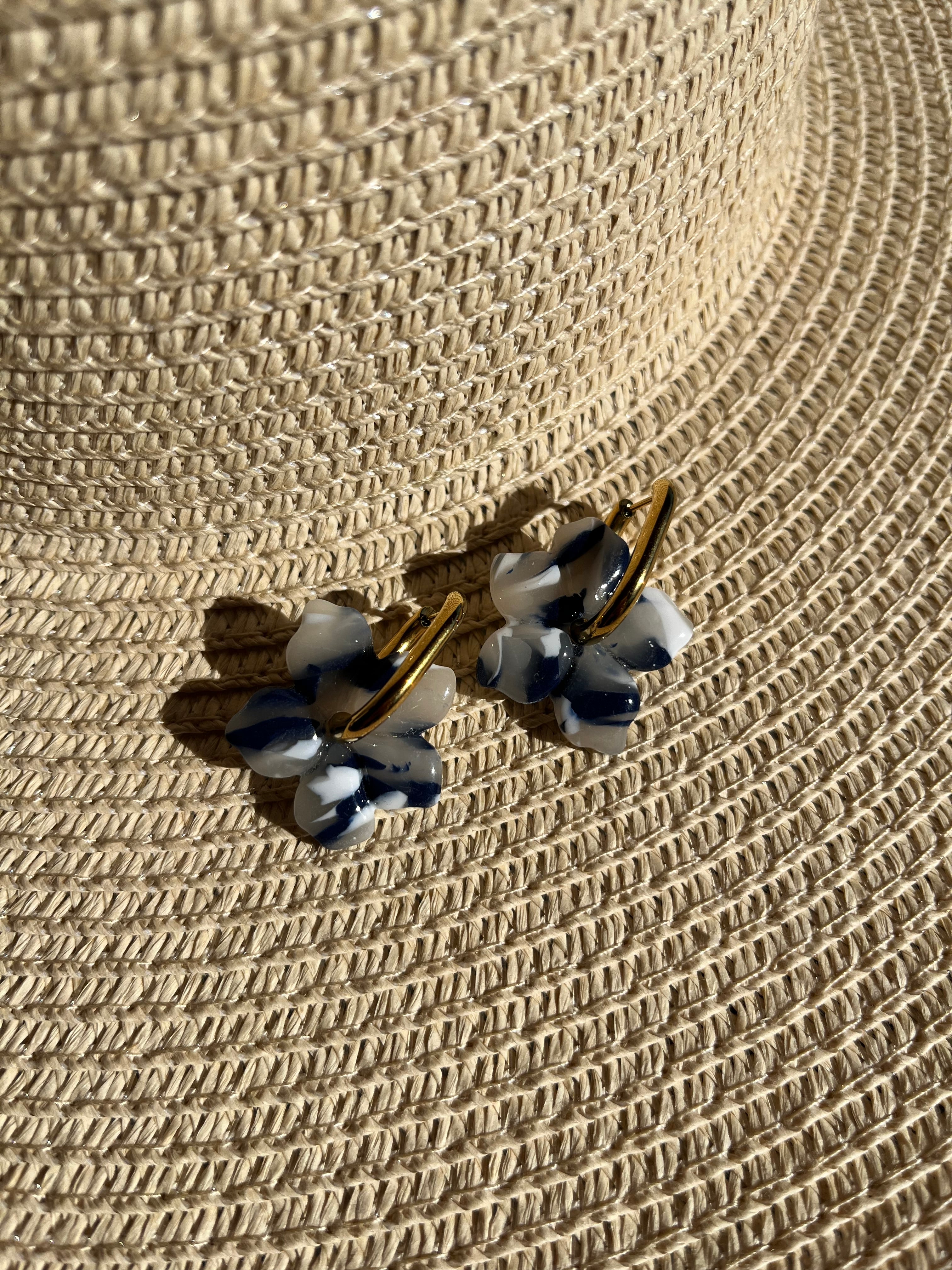 Pampilles fleurs bleu & blanc & transparent