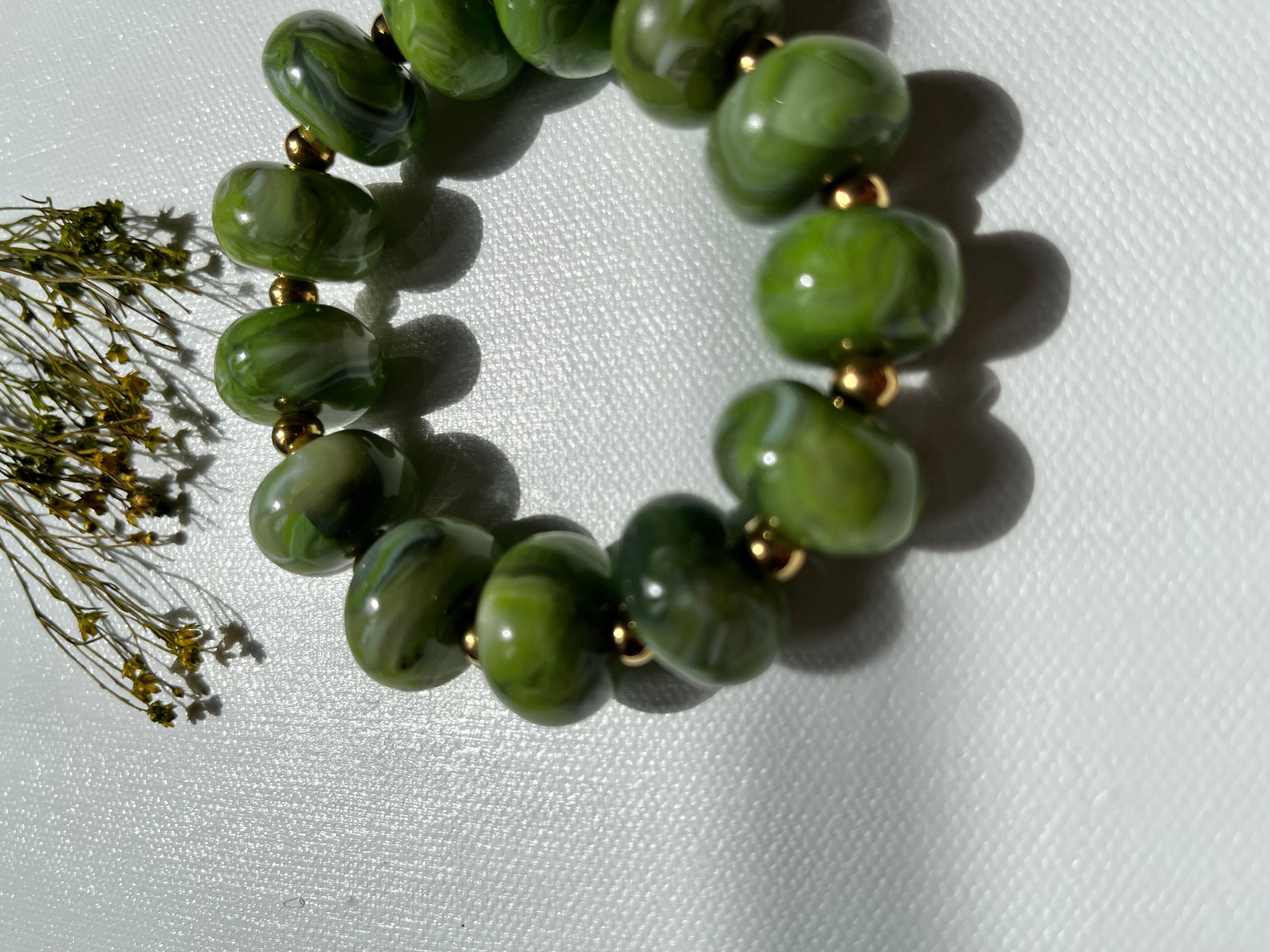 Bracelet perles - Vert reflets