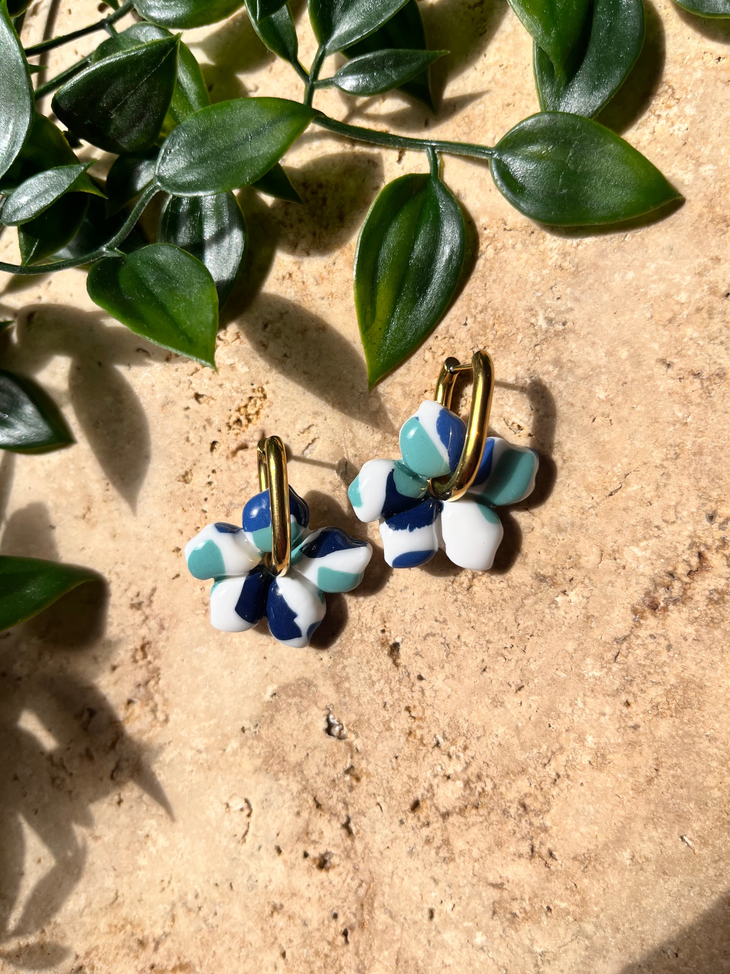 Pampilles fleurs - blanc trio bleu