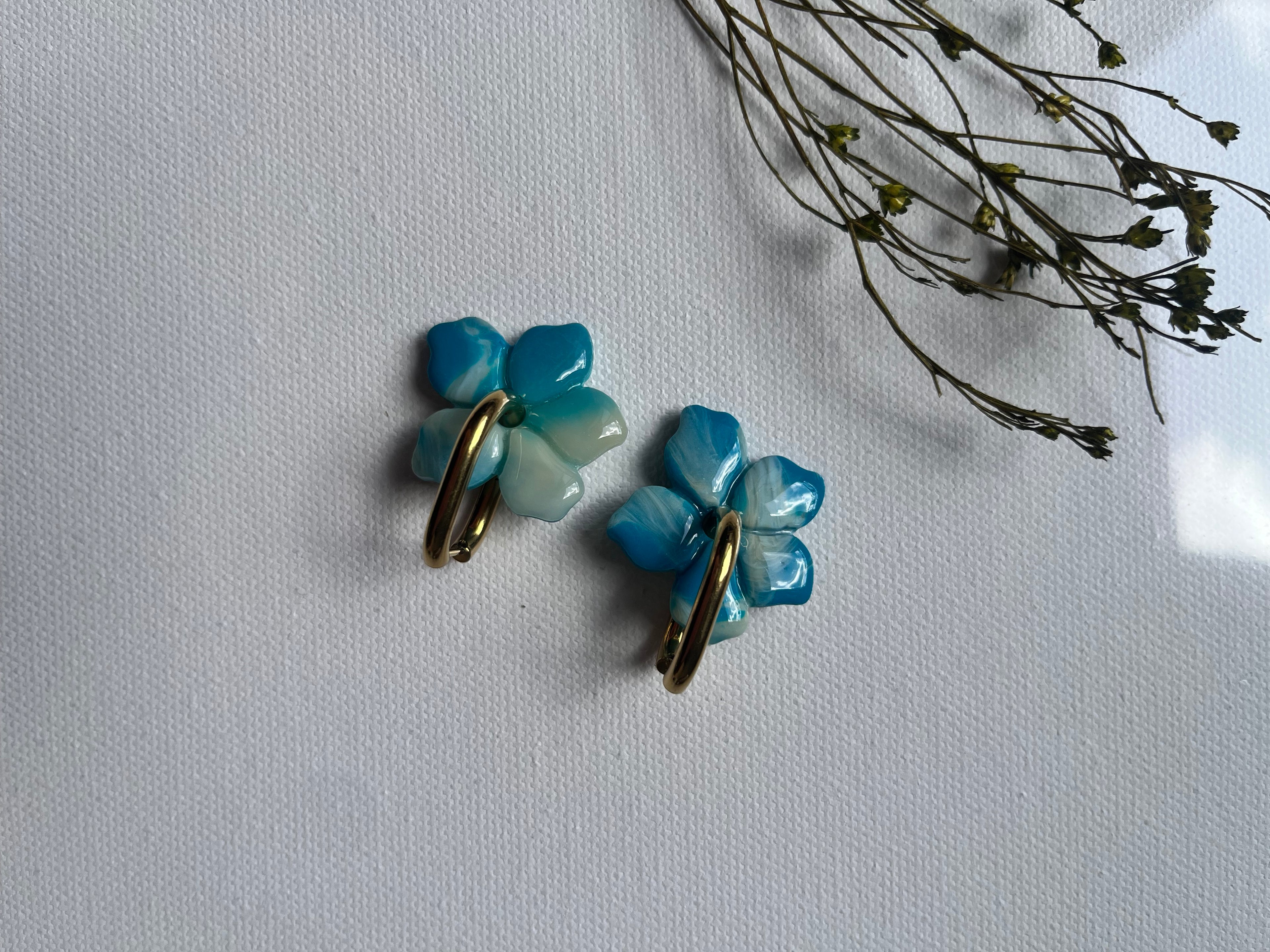 Pampilles fleurs bleu & blanc