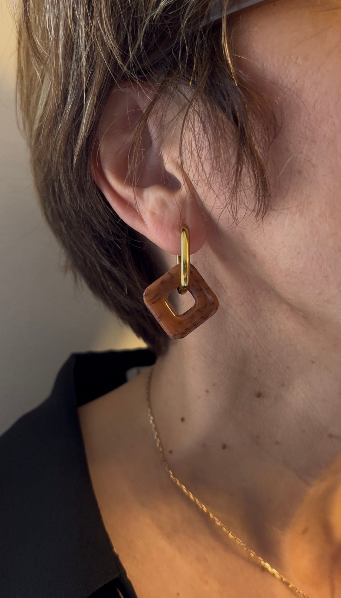 Pampilles carrés - Marron moucheté noir