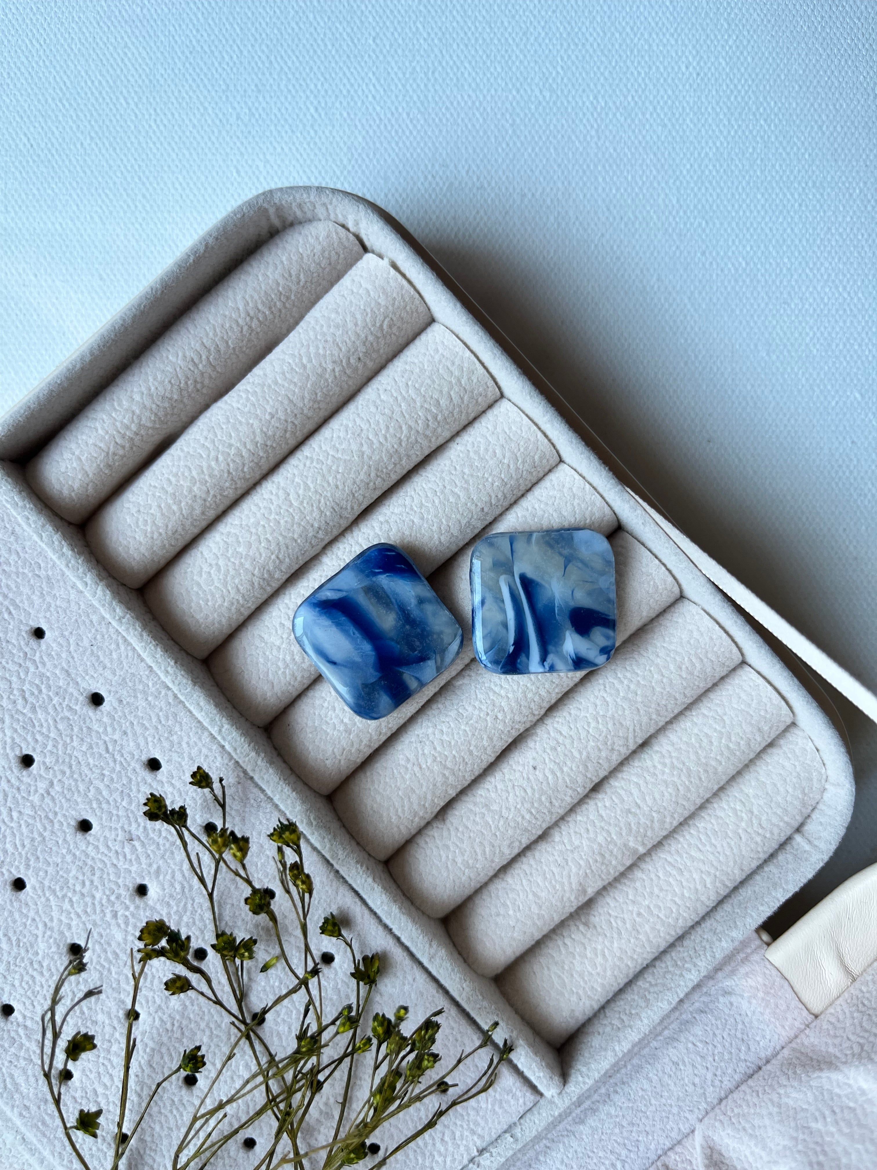 Boucles d’oreilles carrées - Bleu & Blanc