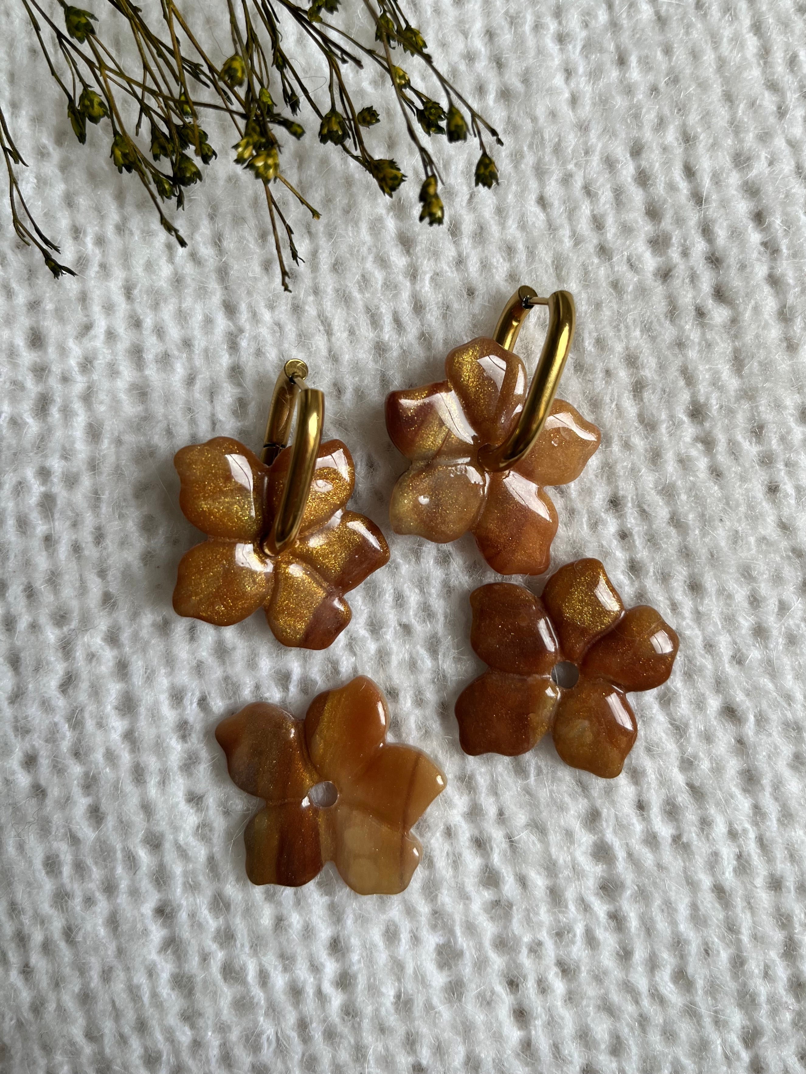 Pampilles fleurs - Marron clair & or