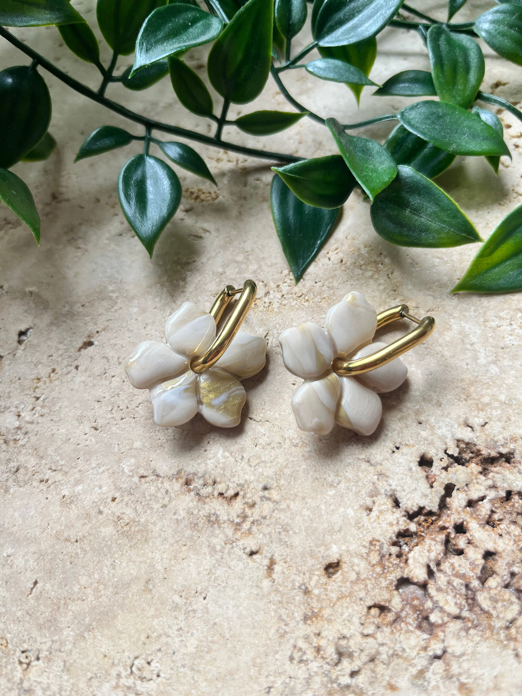 Pampilles fleurs - Beige & or