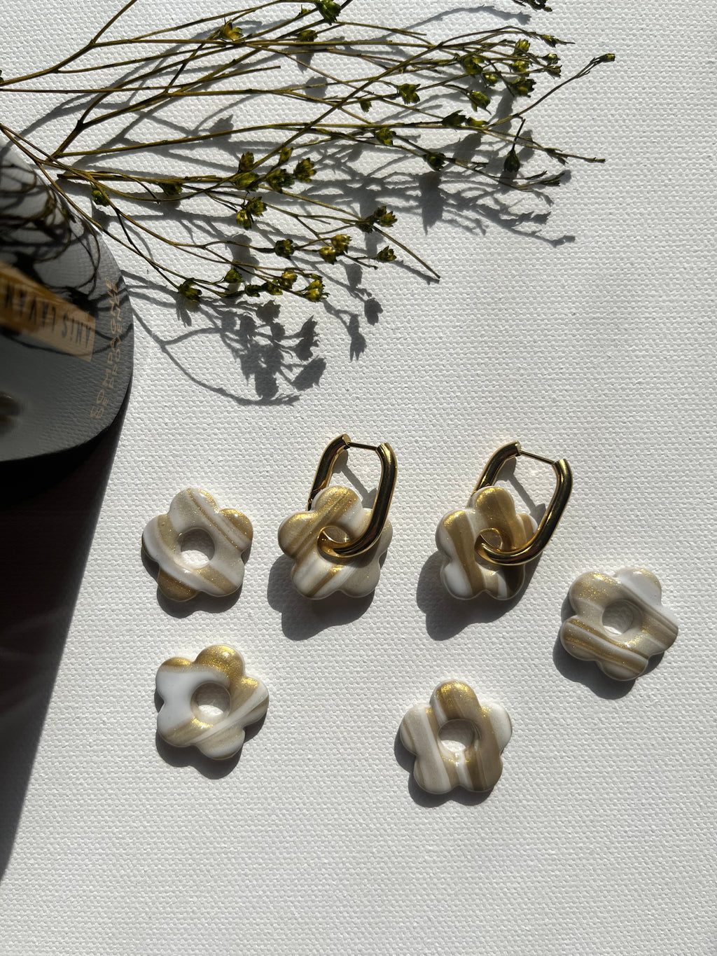 Pampilles petites fleurs - Blanc & or