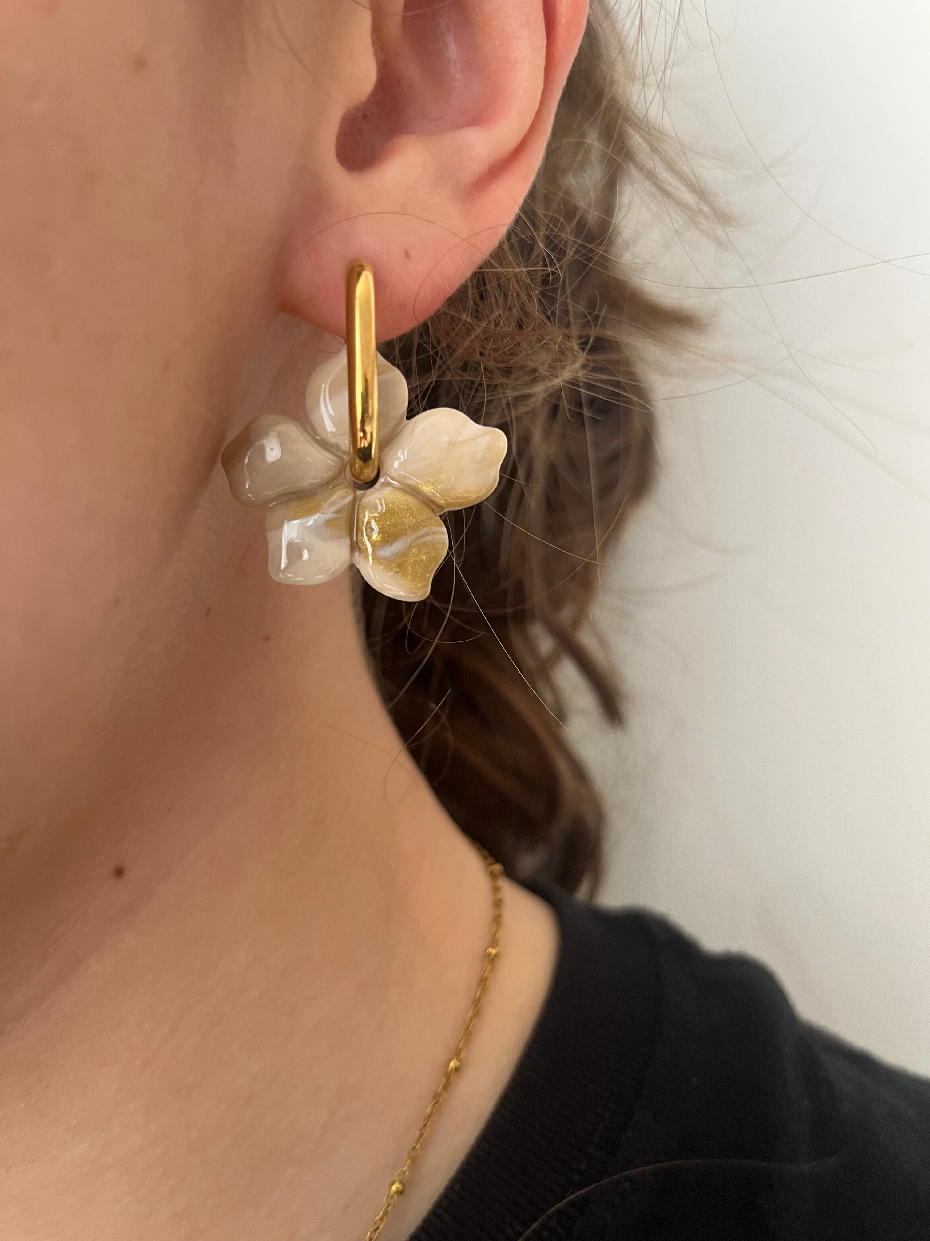 Pampilles fleurs - Beige & or