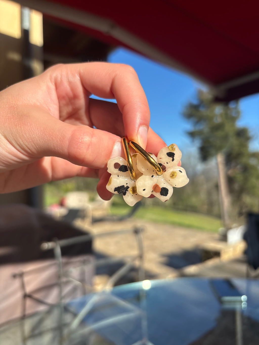 Pampilles fleurs moucheté noir & marron & or