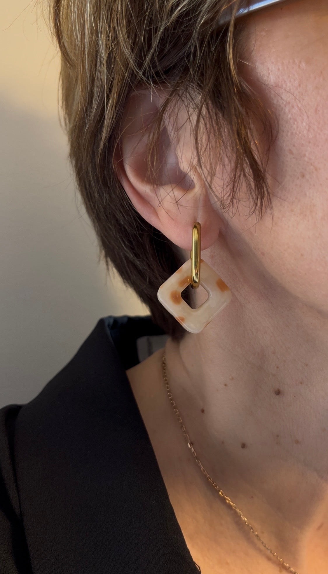 Pampilles carrés - Blanc moucheté camel