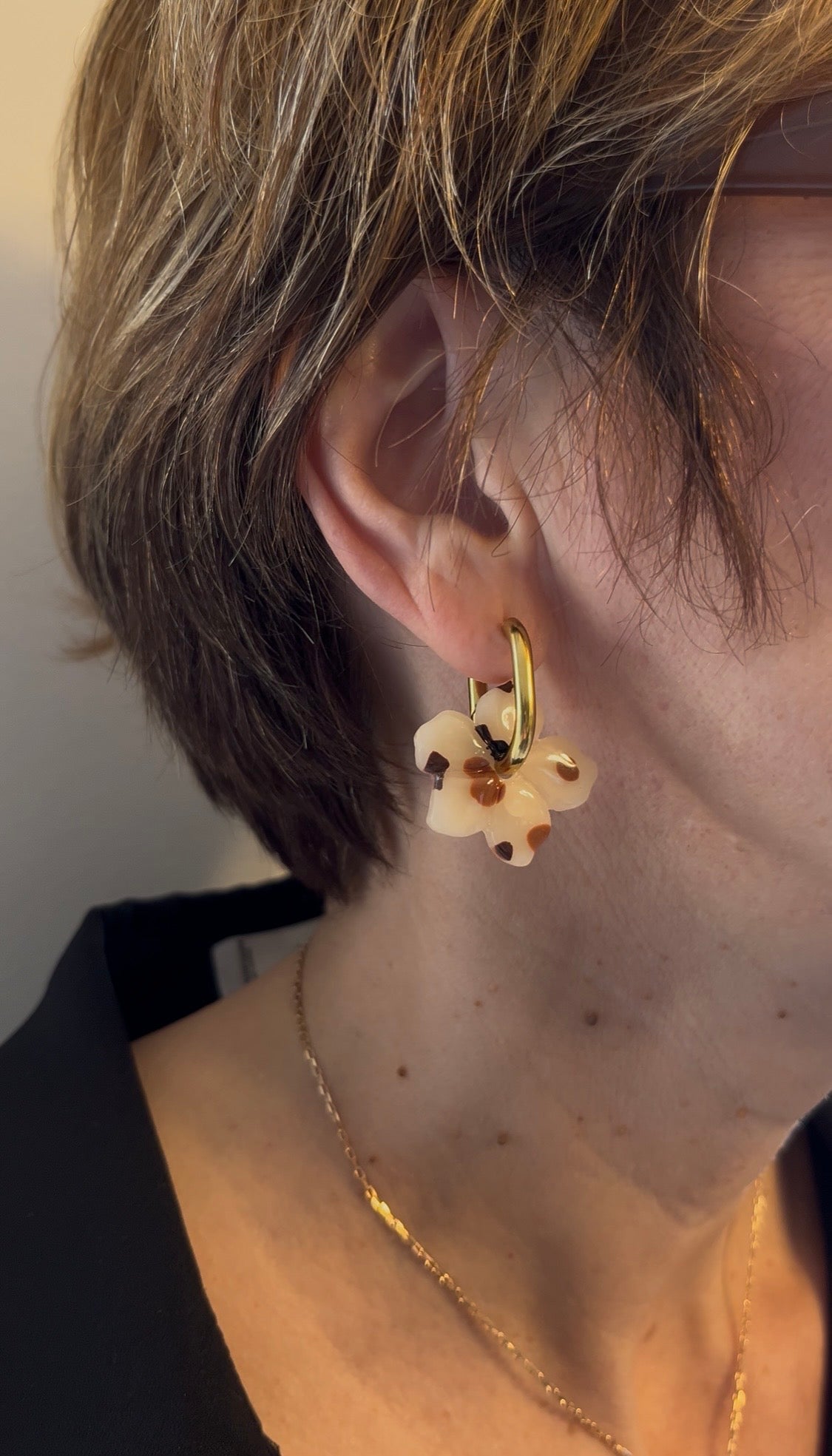 Pampille fleurs - Blanc moucheté marron & noir