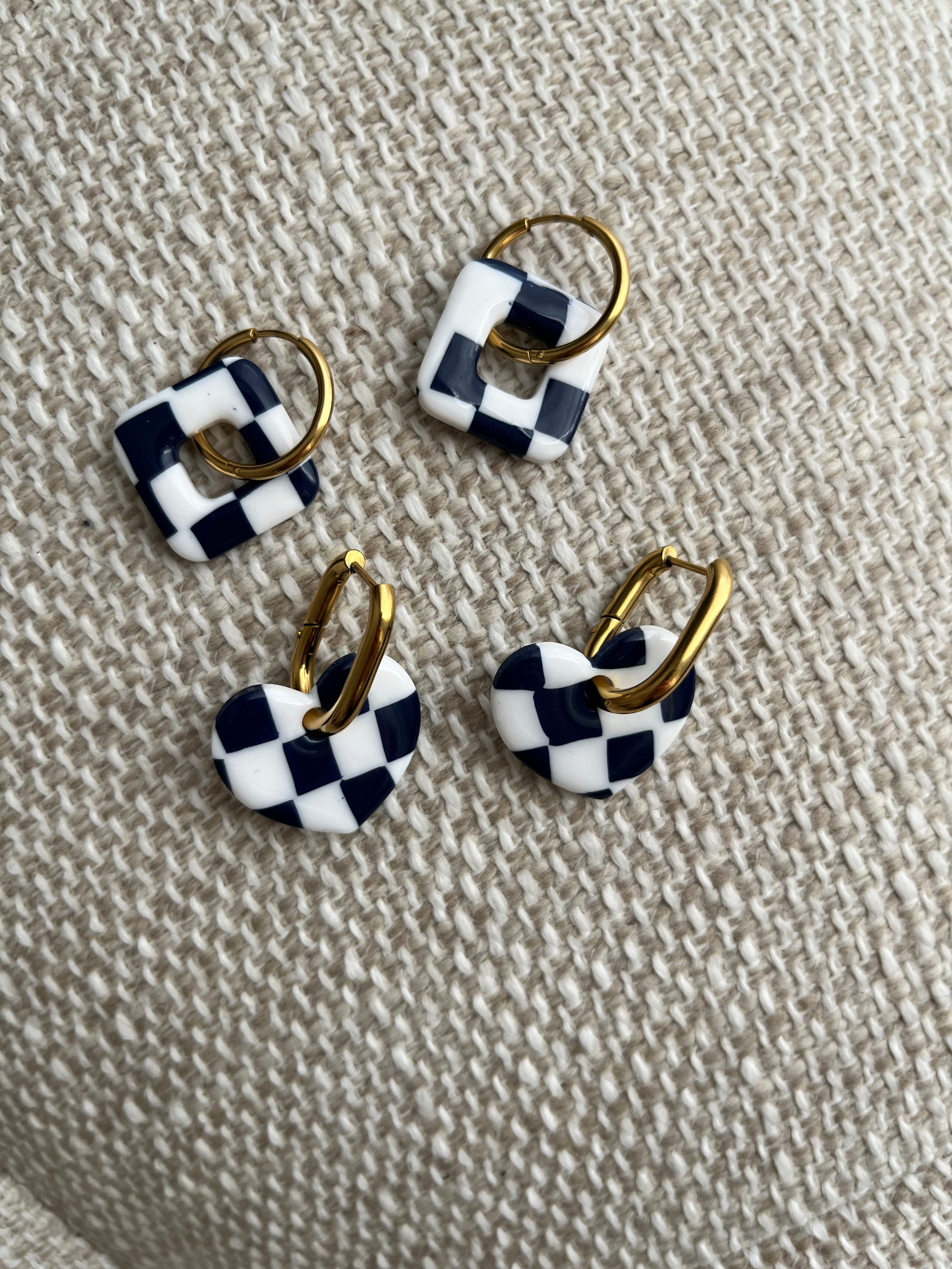 Pampilles cœurs - Motifs carré blanc & bleu