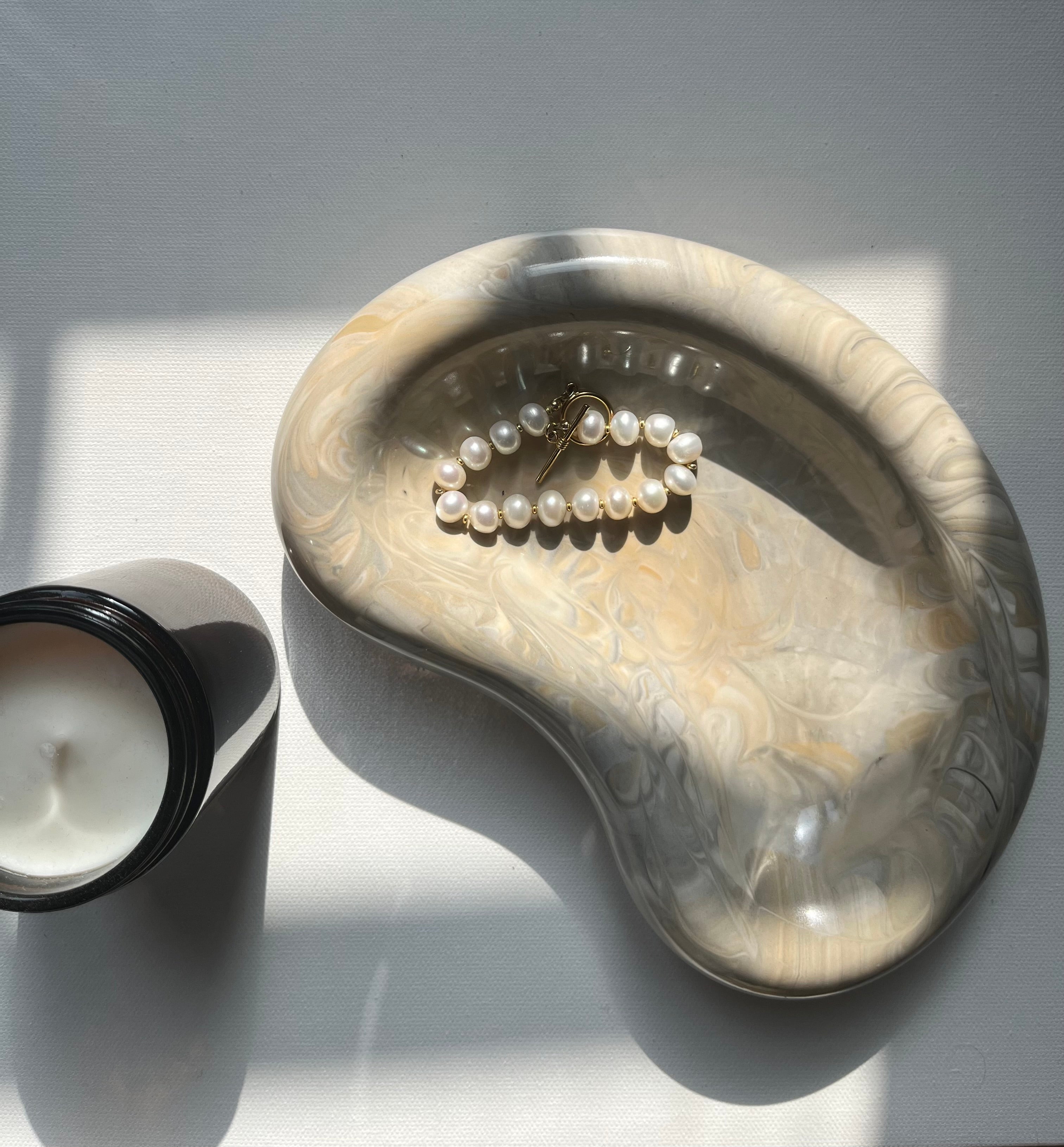 Vide-poche effet marbre gris / beige