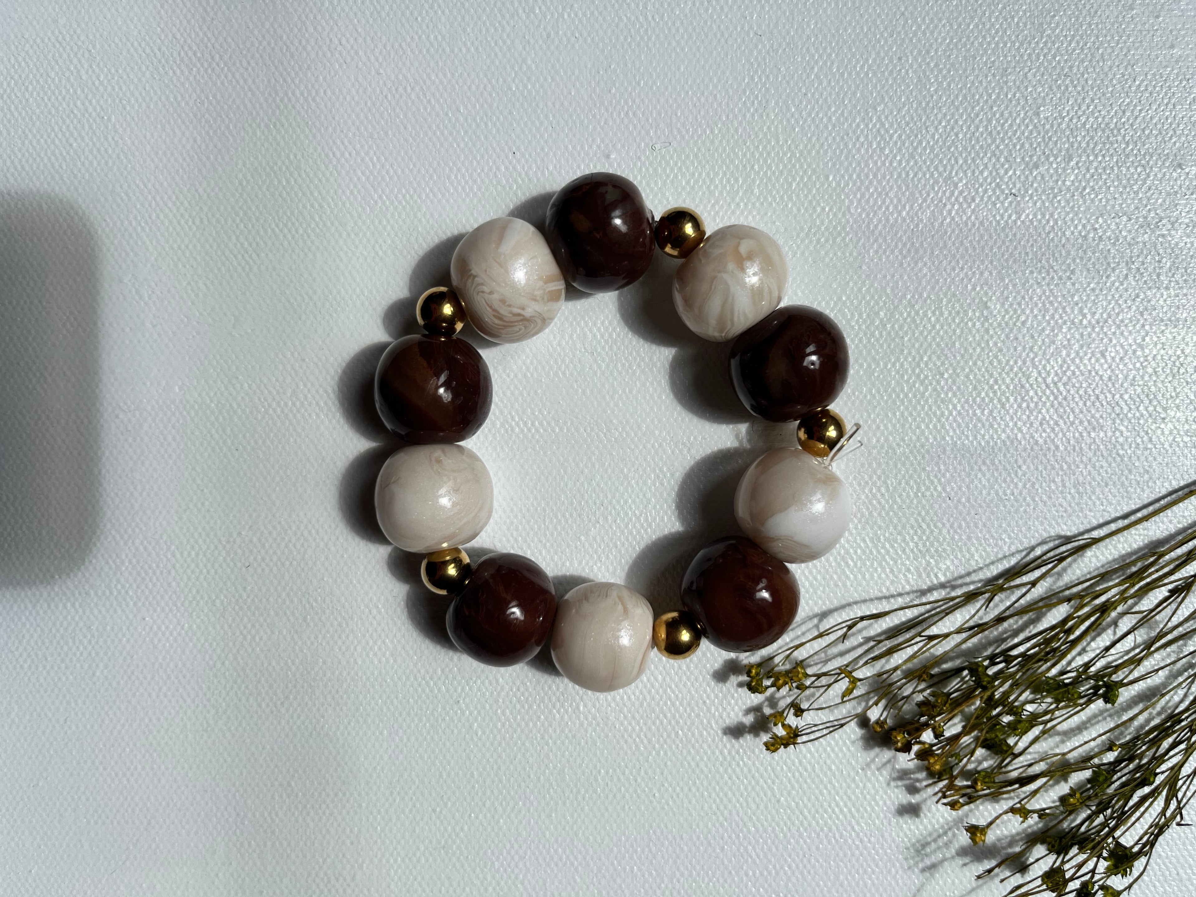 Bracelet perles - Blanc & Chocolat noir