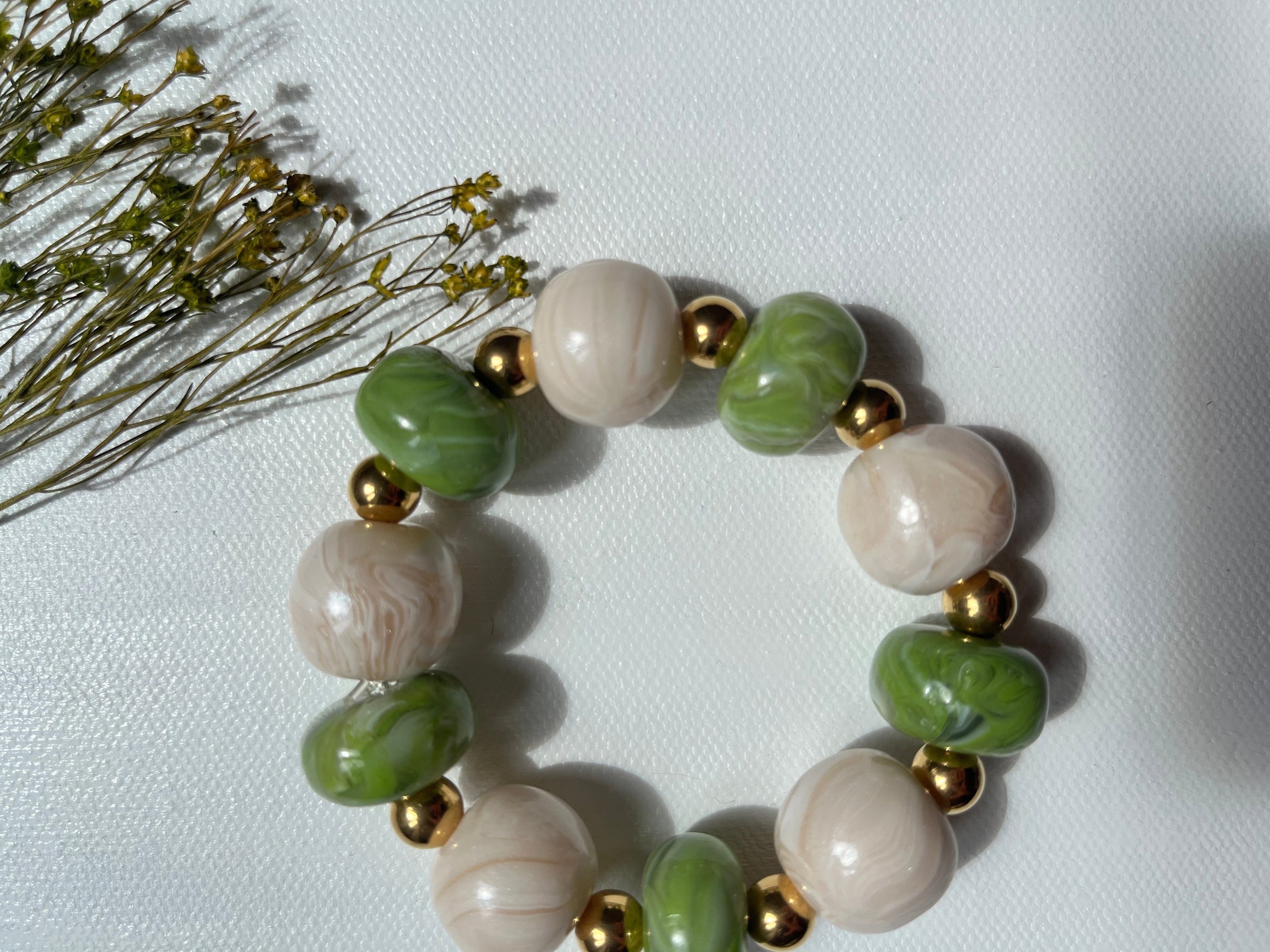 Bracelet perles - Vert & blanc