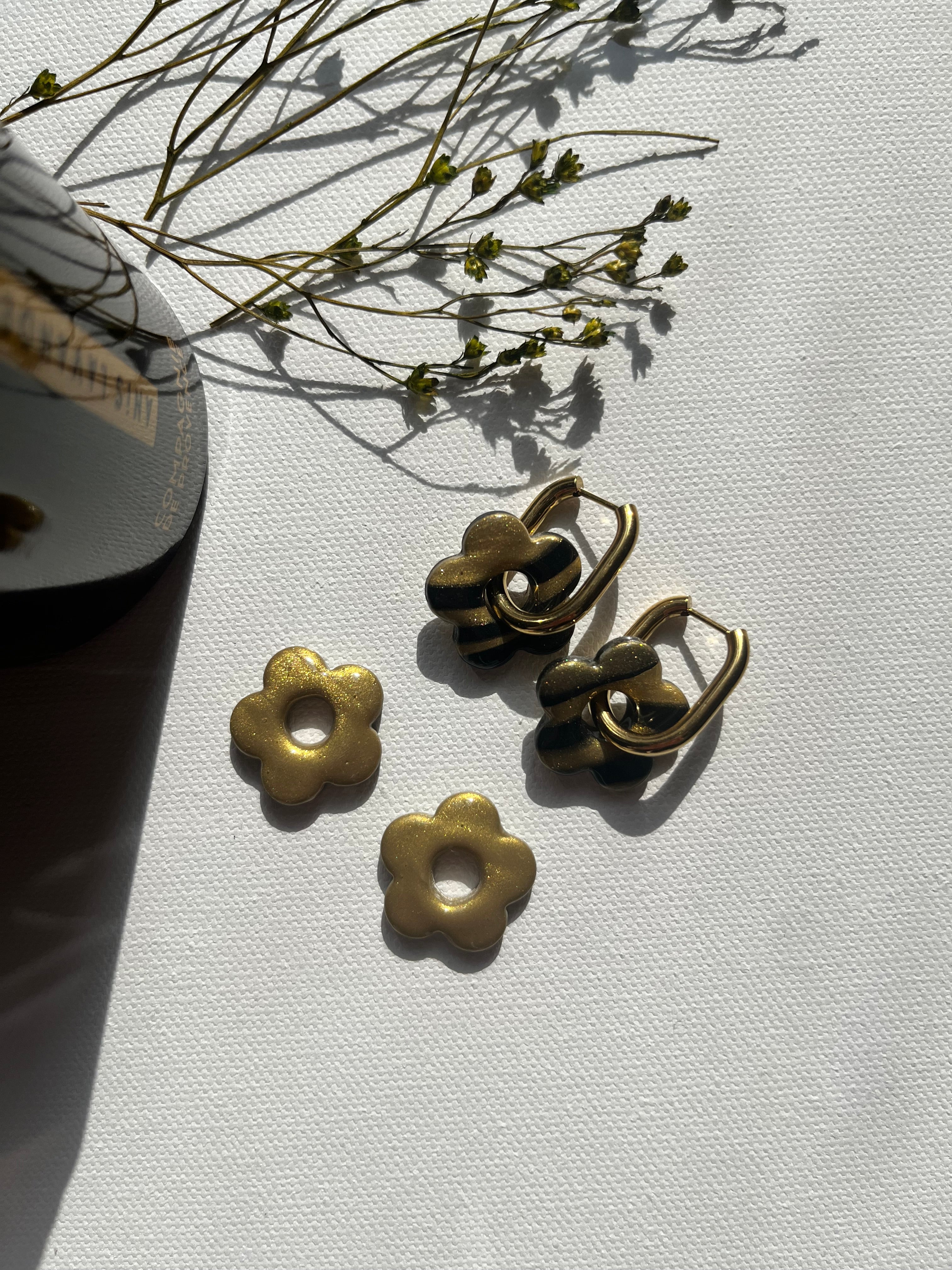 Pampilles petites fleurs - Noir & or