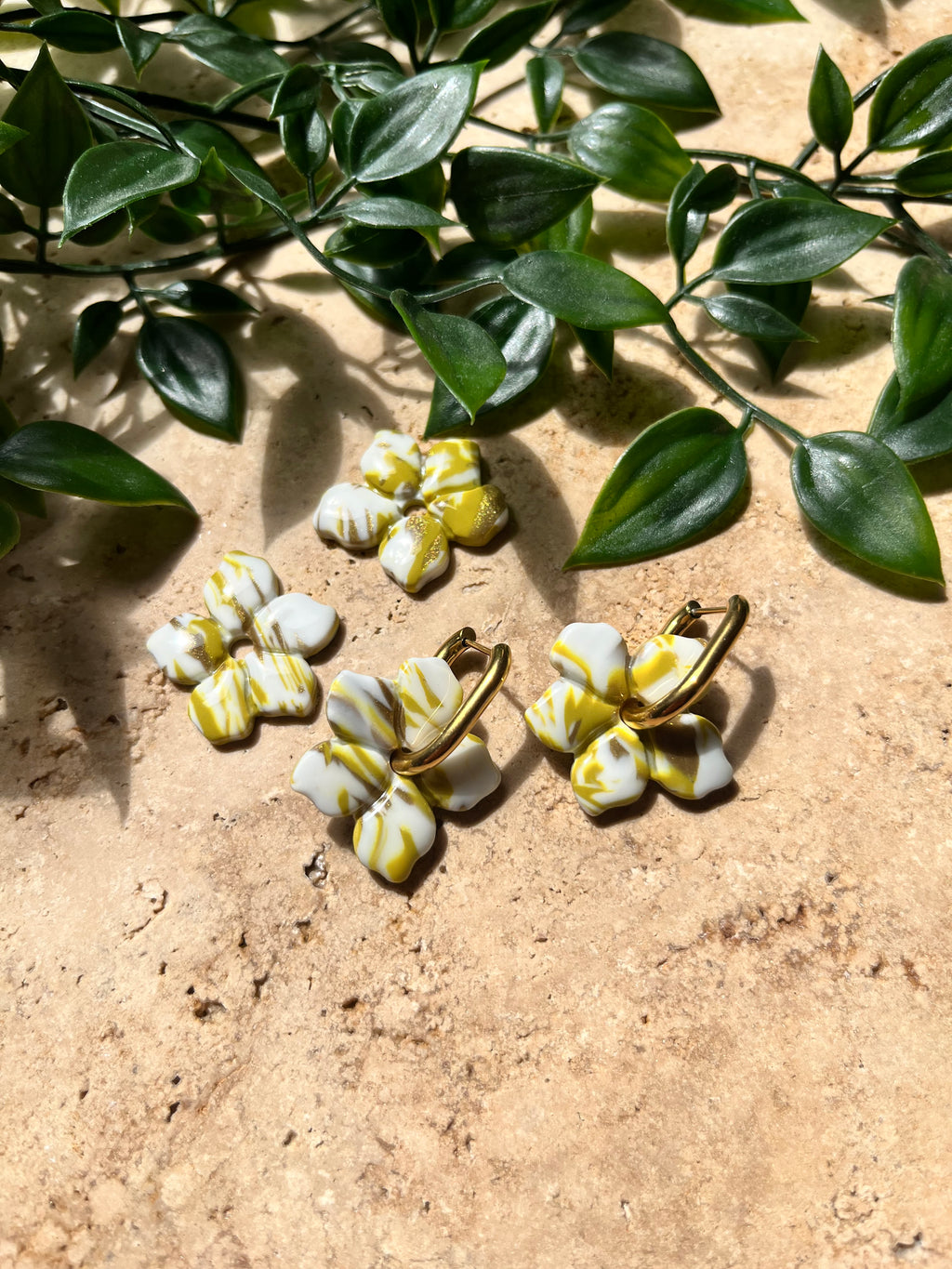 Pampilles fleurs - Vert & Blanc & Or