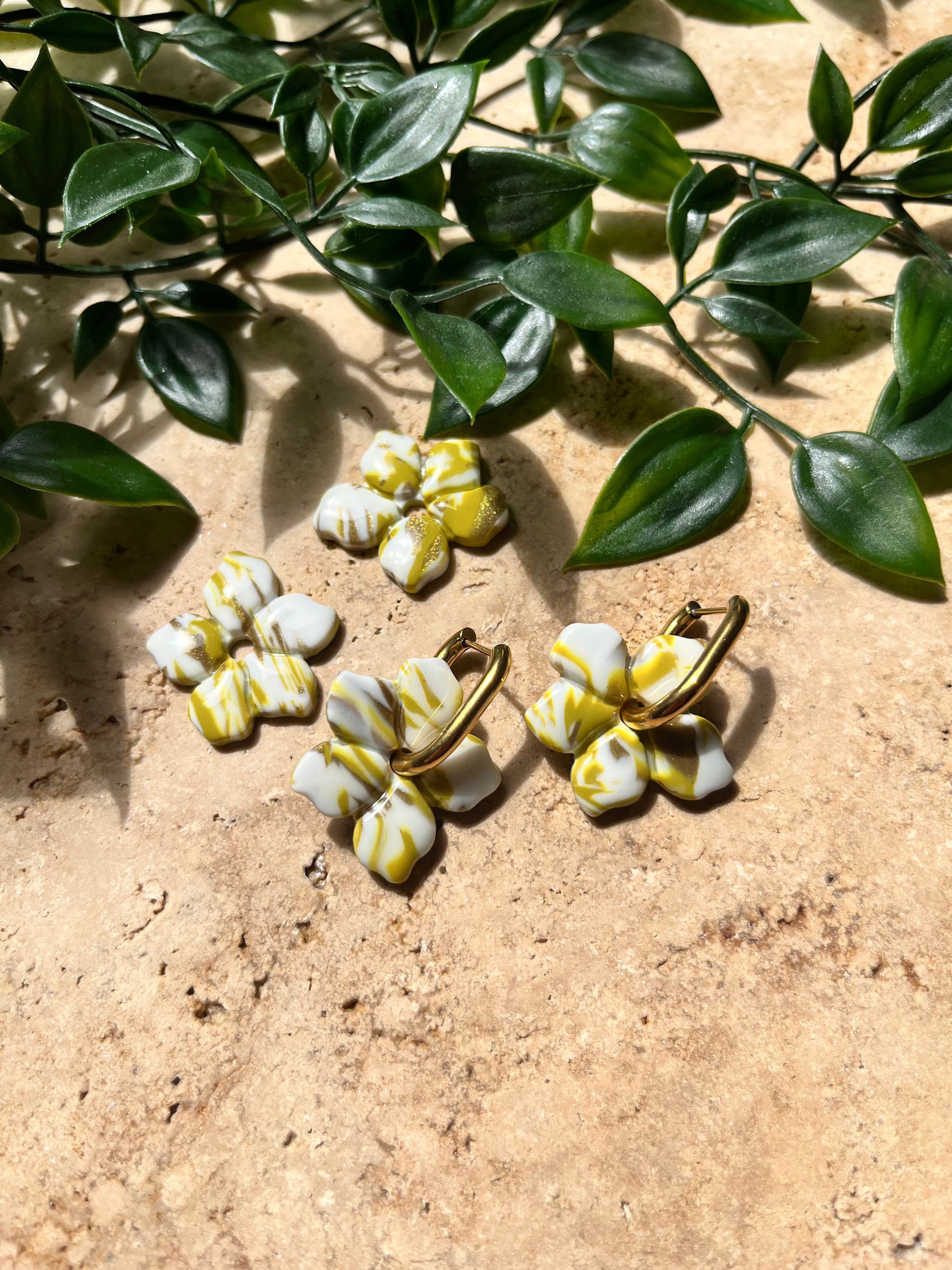 Pampilles fleurs - Vert & Blanc & Or