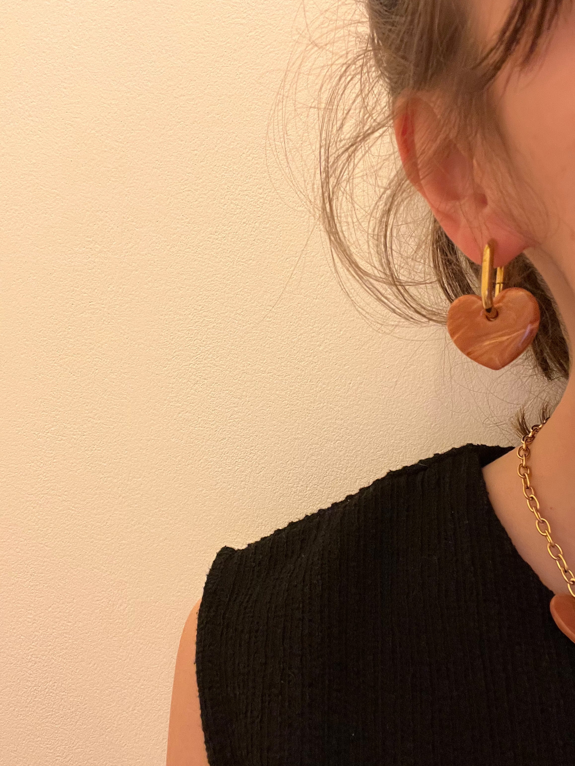 Pampilles cœurs marron effet pierre