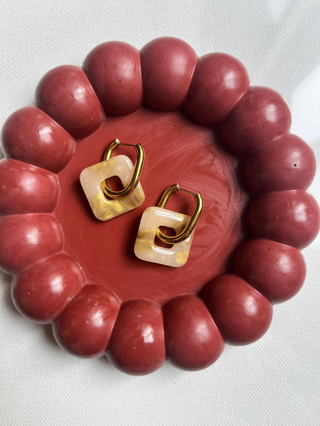 Pampilles carrées - Blanc moucheté or