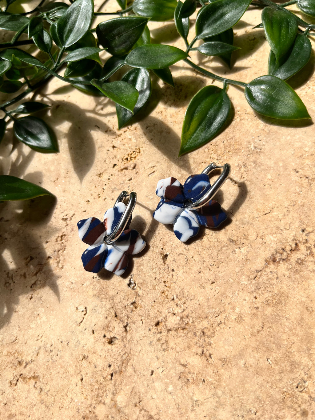 Pampilles fleurs - Bleu & marron & blanc