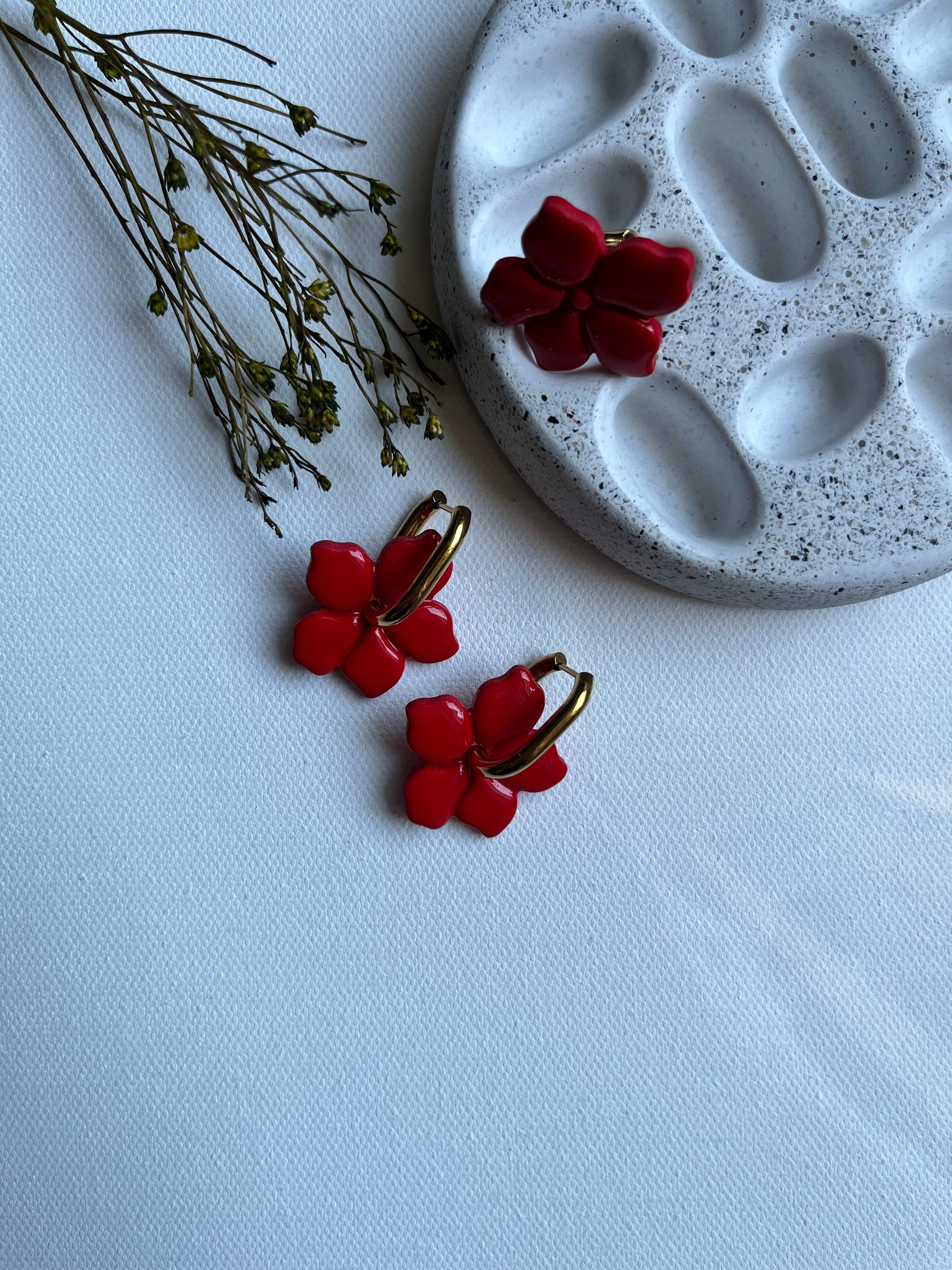 Bague fleur - Rouge profond