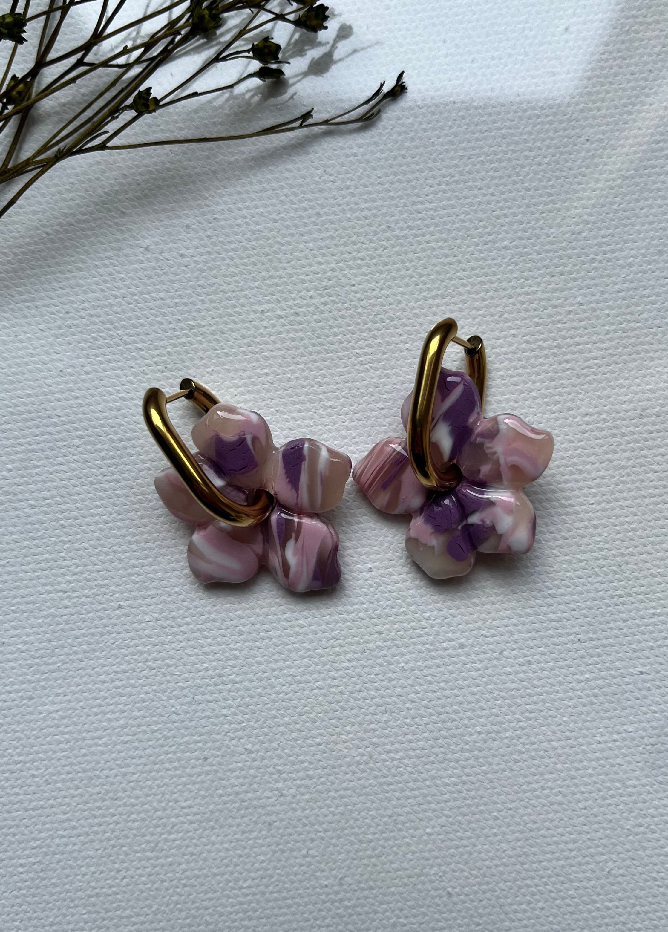 Pampilles fleurs violet & rose