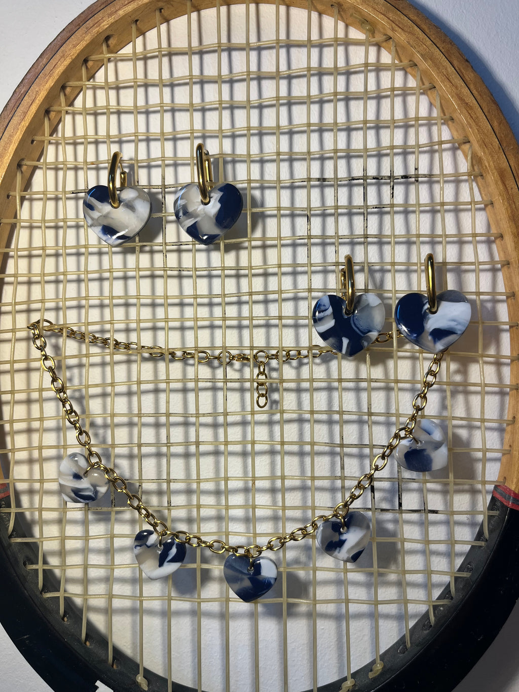 Collier charms cœurs bleu & blanc