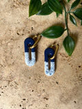 Pampilles ovales - Bleu marine & fleurs