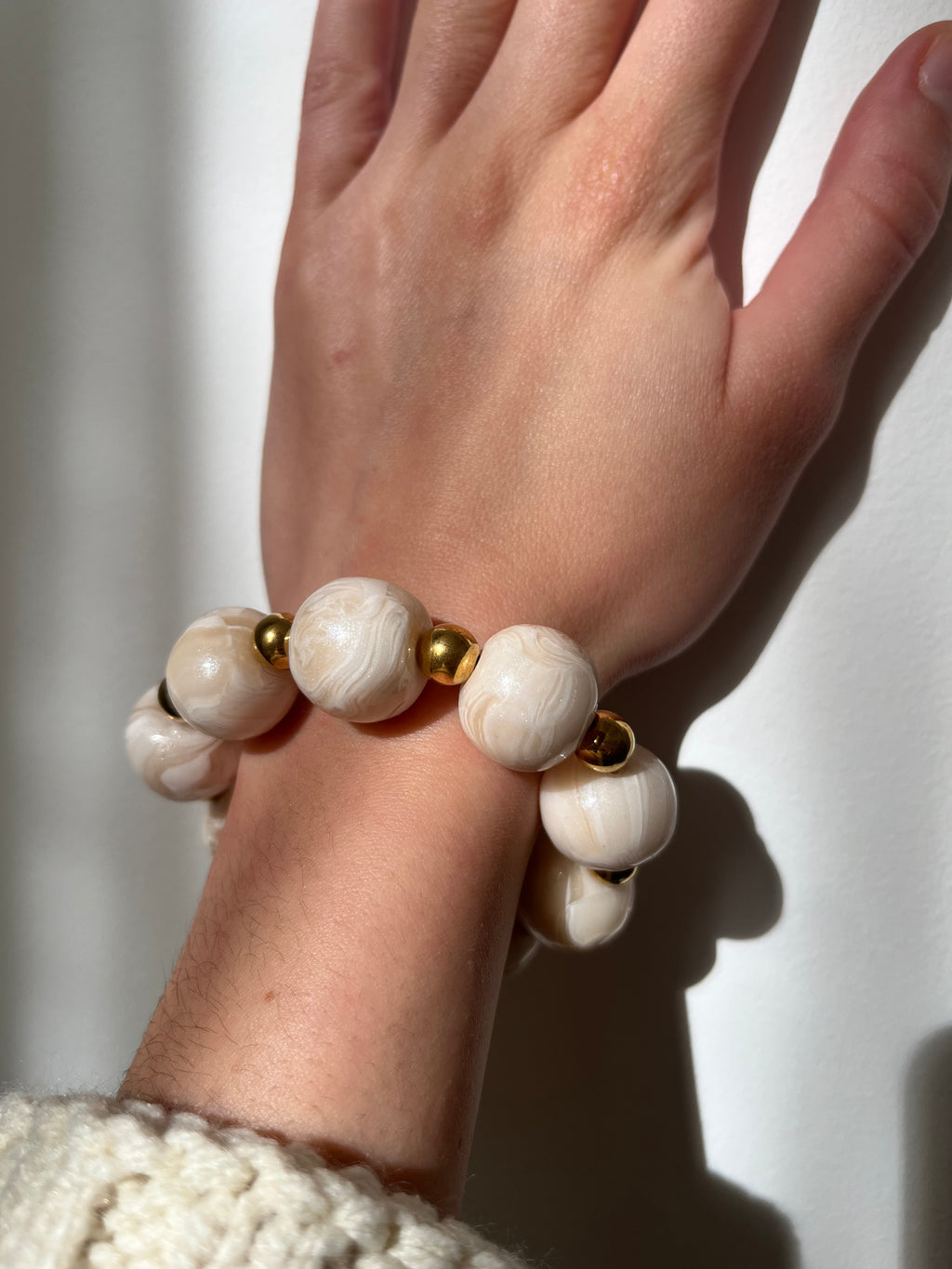 Bracelet perles - blanc reflet