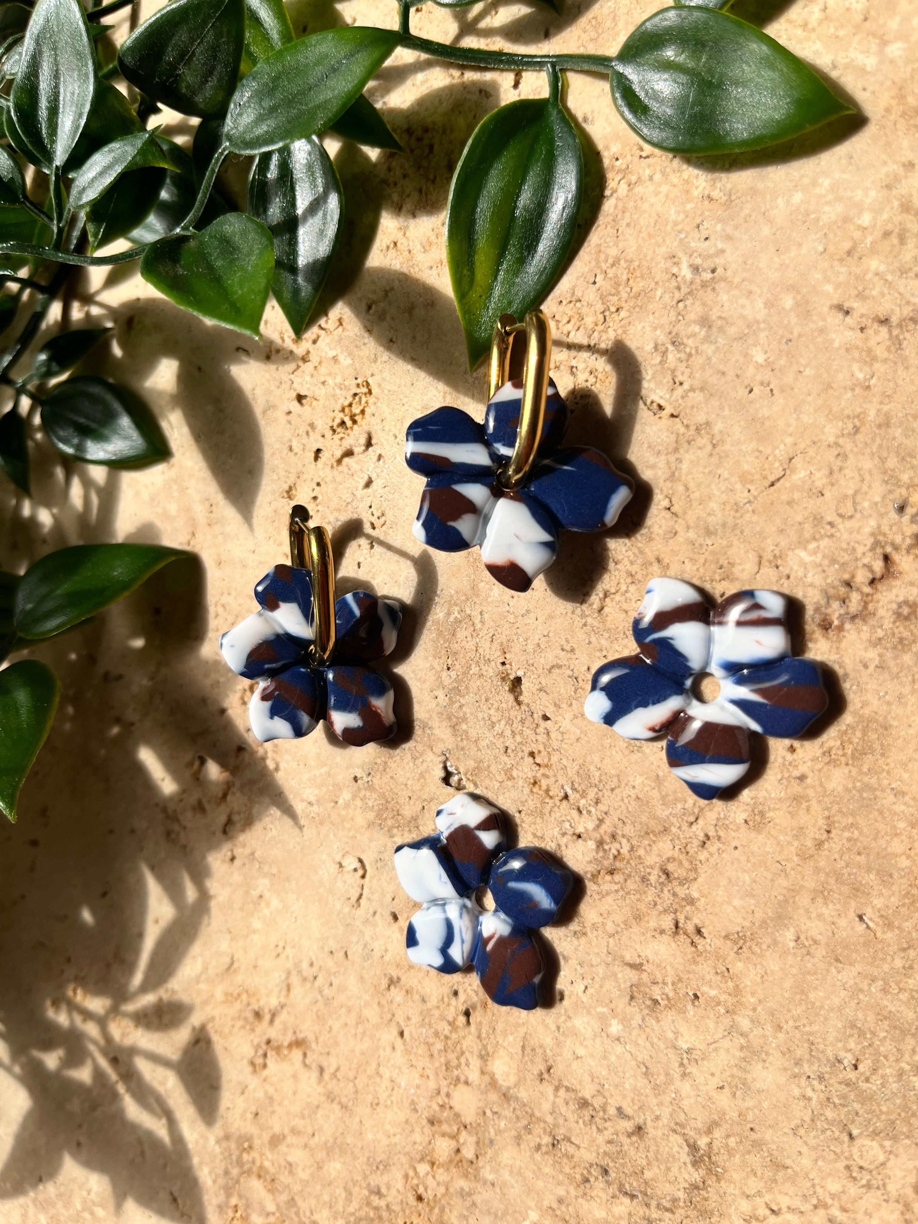 Pampilles fleurs - Bleu & marron & blanc