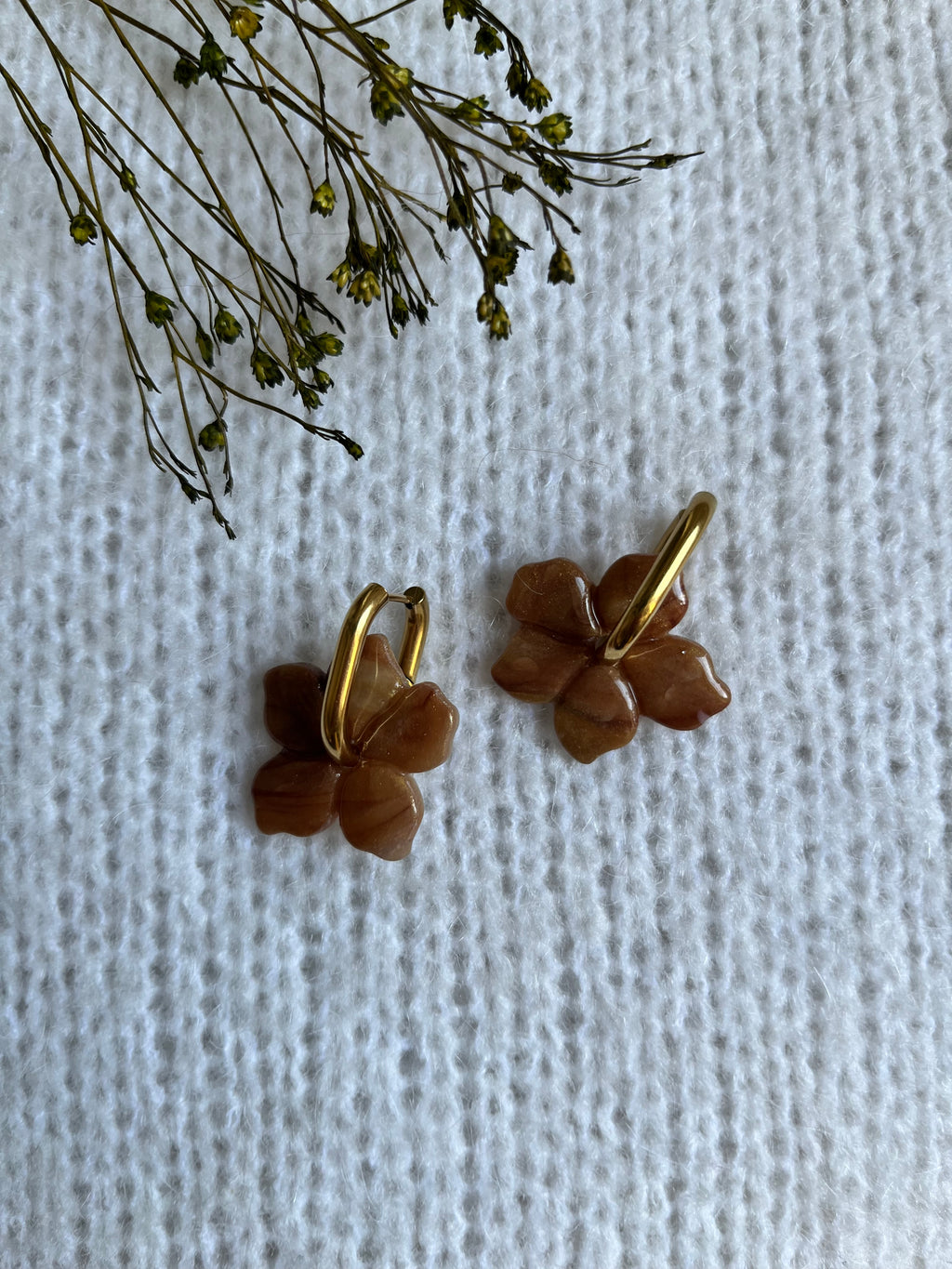 Pampilles fleurs - Marron clair & or