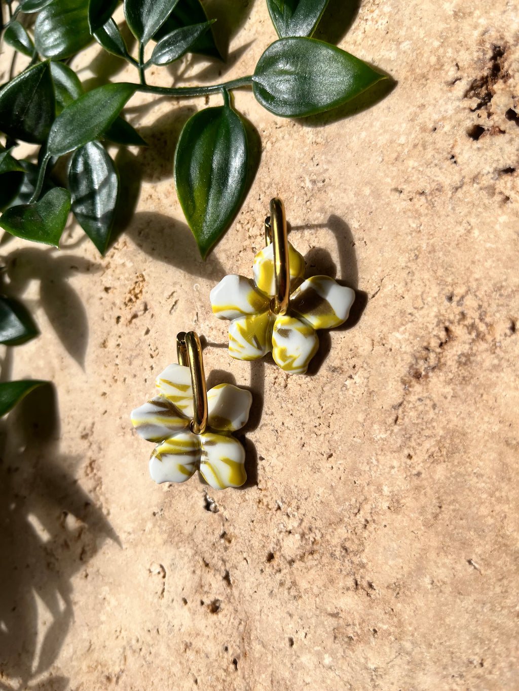 Pampilles fleurs - Vert & Blanc & Or