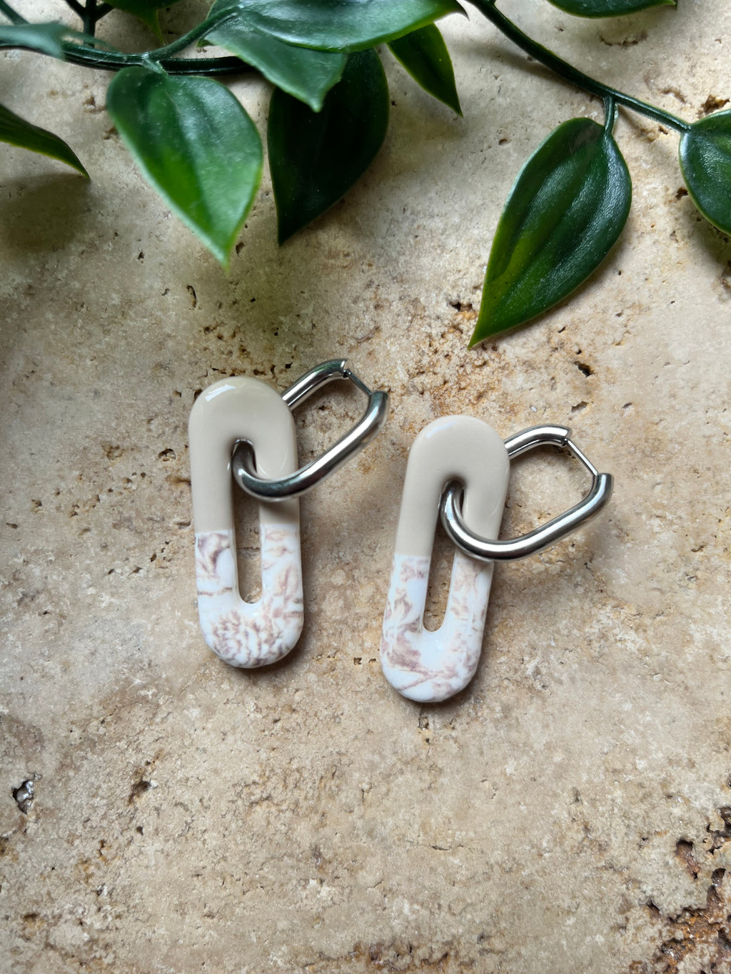 Pampilles ovales - Motif fleurs / beige