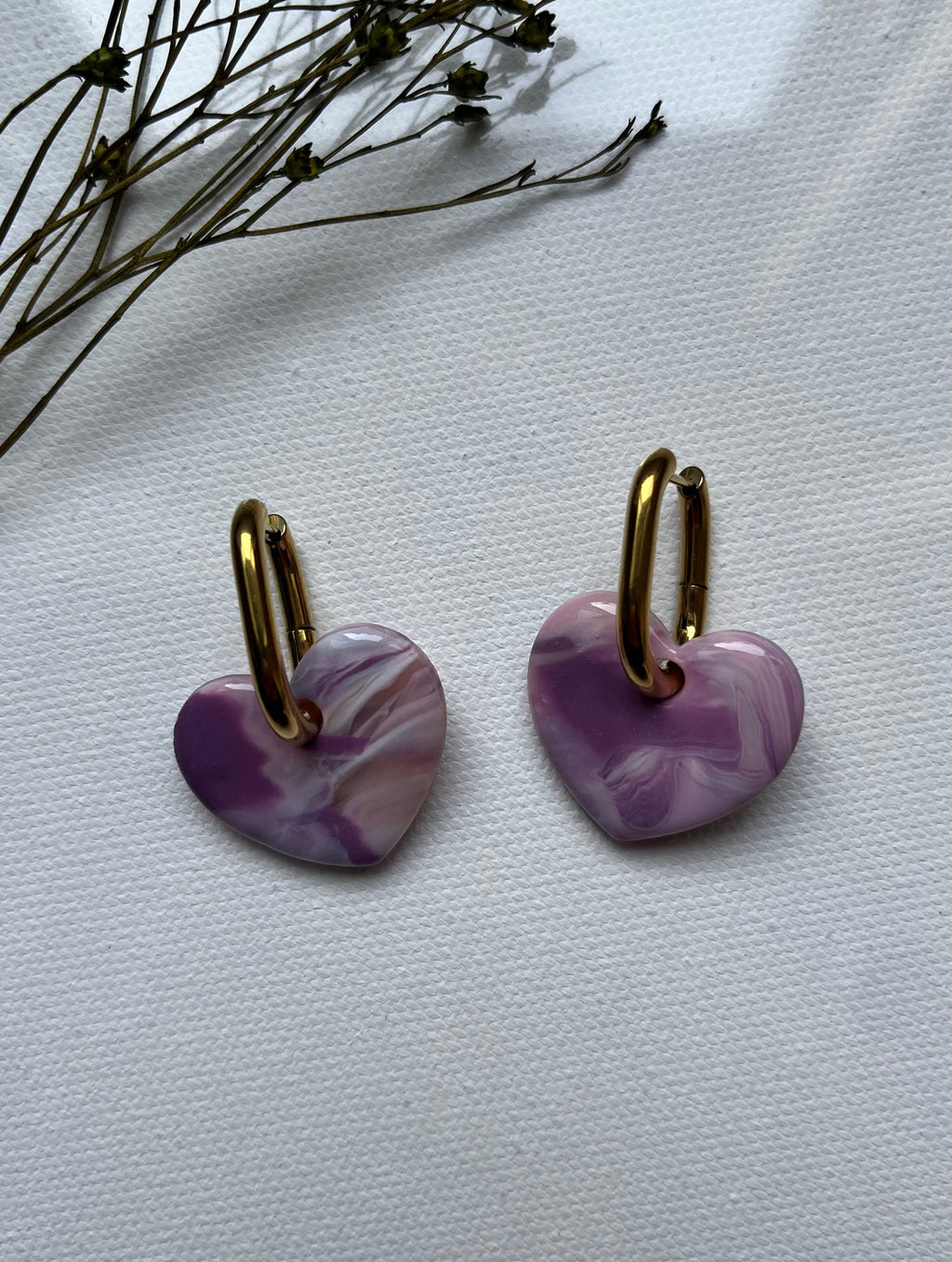 Pampilles cœurs violet & rose pale