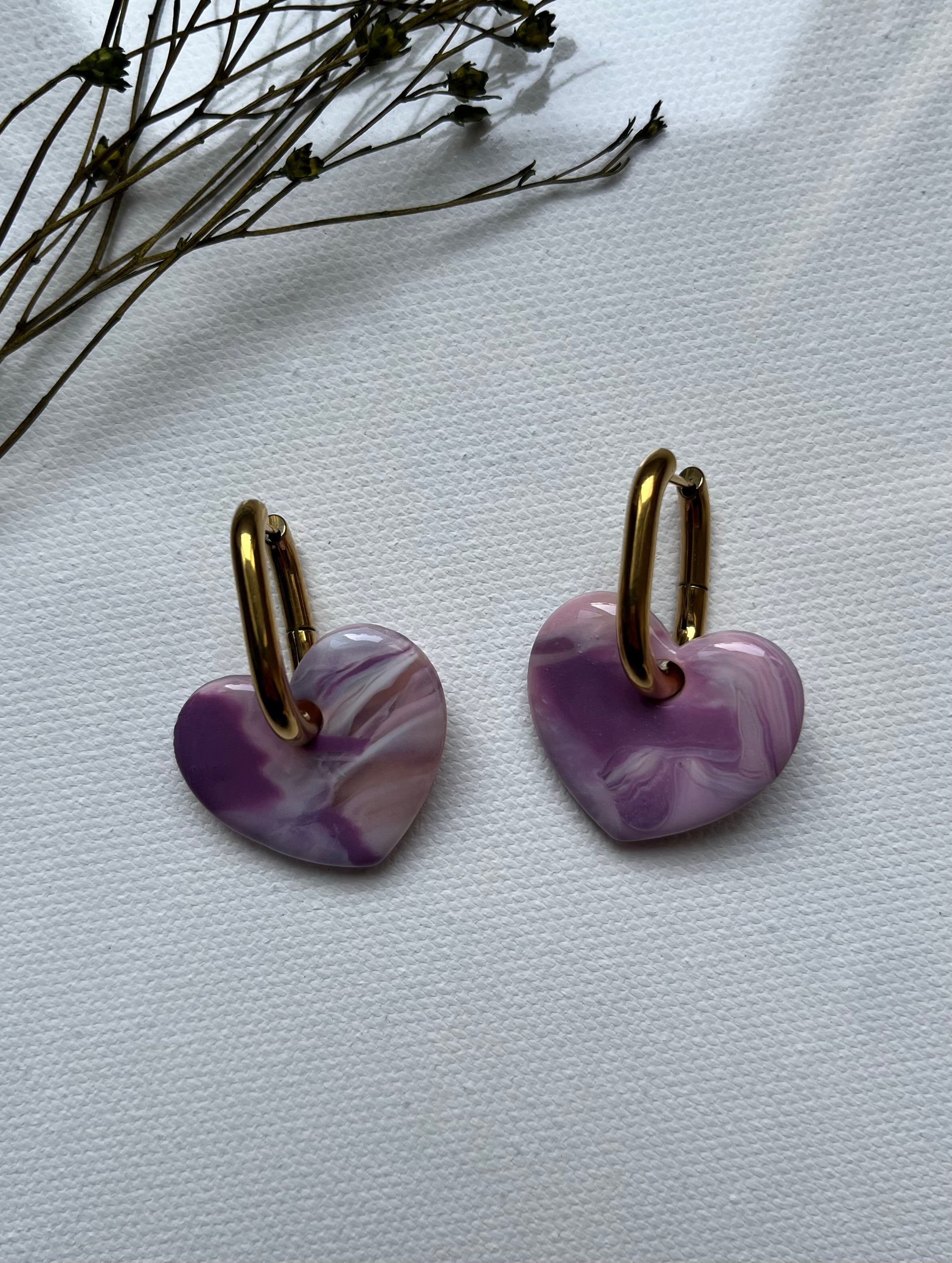 Pampilles cœurs violet & rose pale